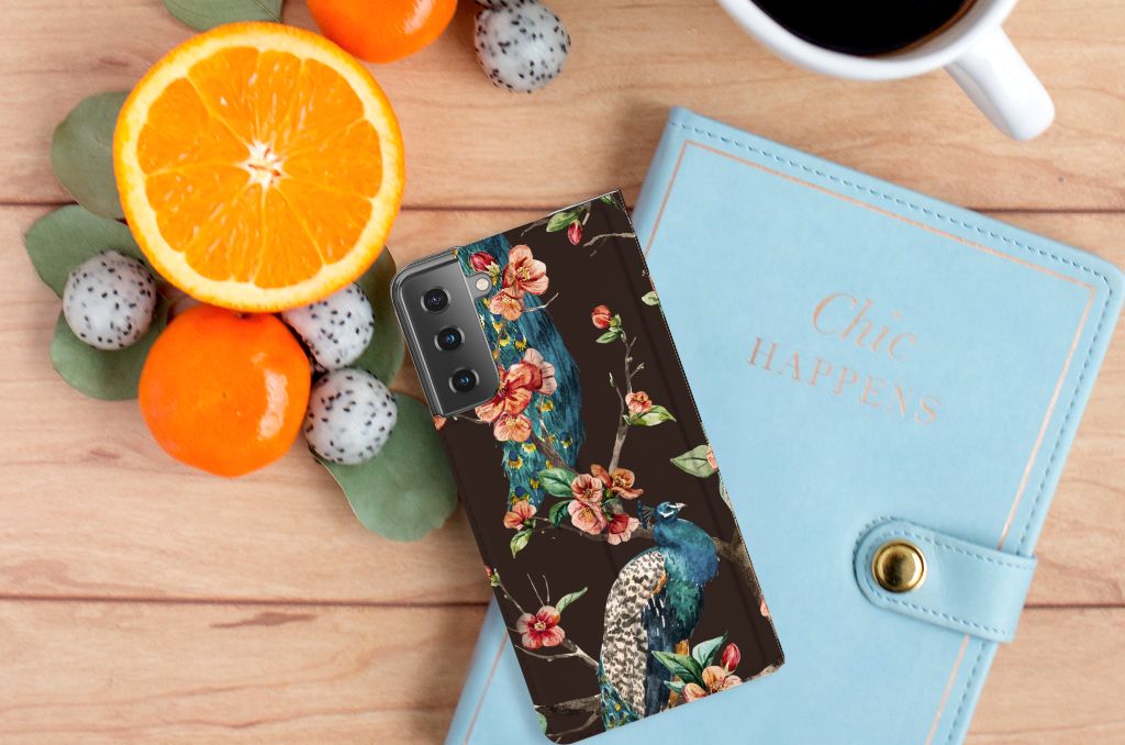 Samsung Galaxy S21 Plus Hoesje maken Pauw met Bloemen - B2C Telecom