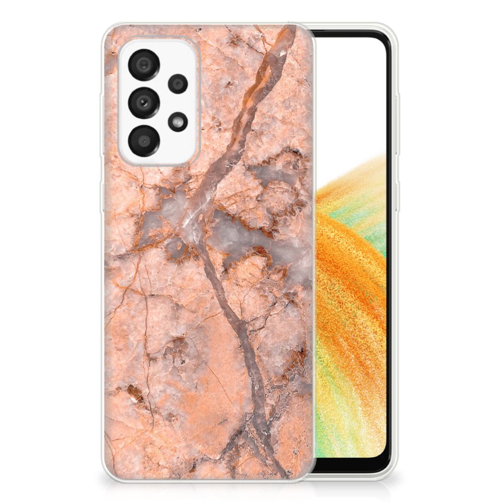 Samsung Galaxy A33 5G TPU Siliconen Hoesje Marmer Oranje