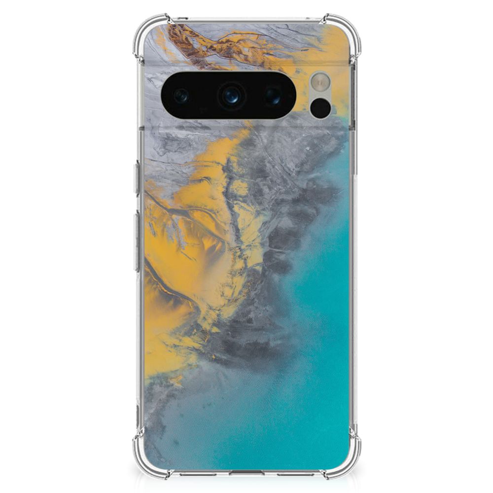 Google Pixel 8 Pro Anti-Shock Hoesje Marble Blue Gold