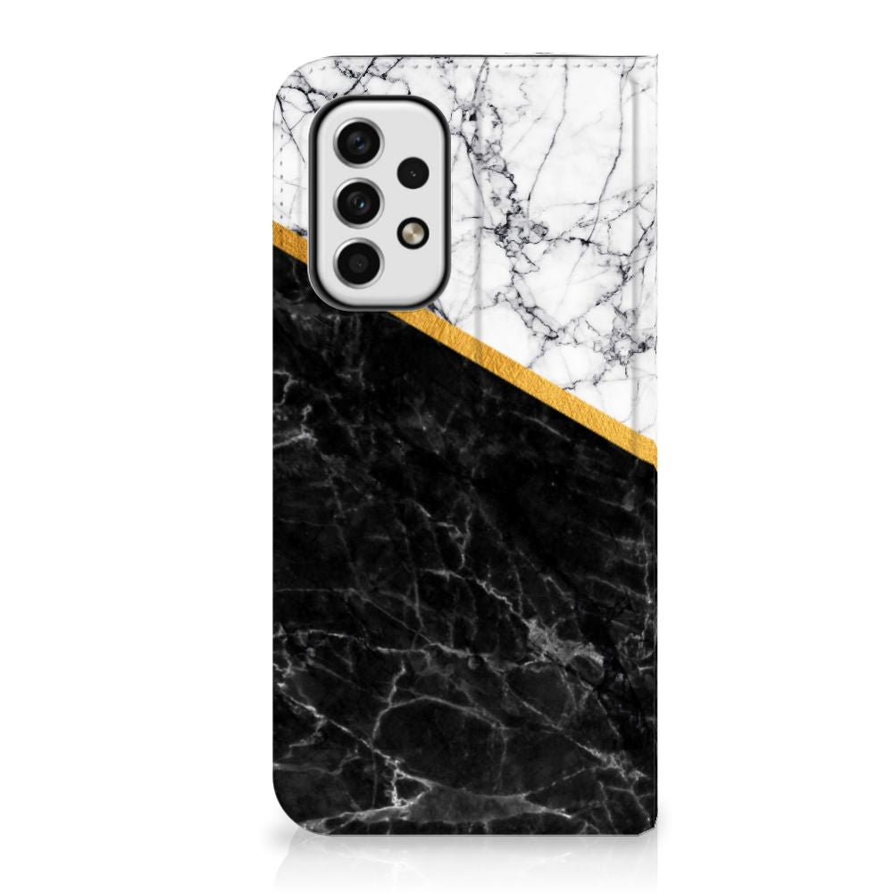 Samsung Galaxy A23 Standcase Marmer Wit Zwart - Origineel Cadeau Man - B2C Telecom