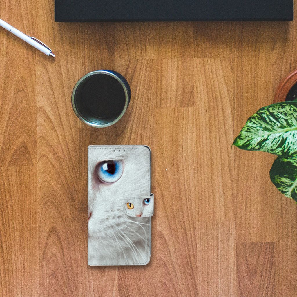 Xiaomi Mi Mix 2s Telefoonhoesje met Pasjes Witte Kat