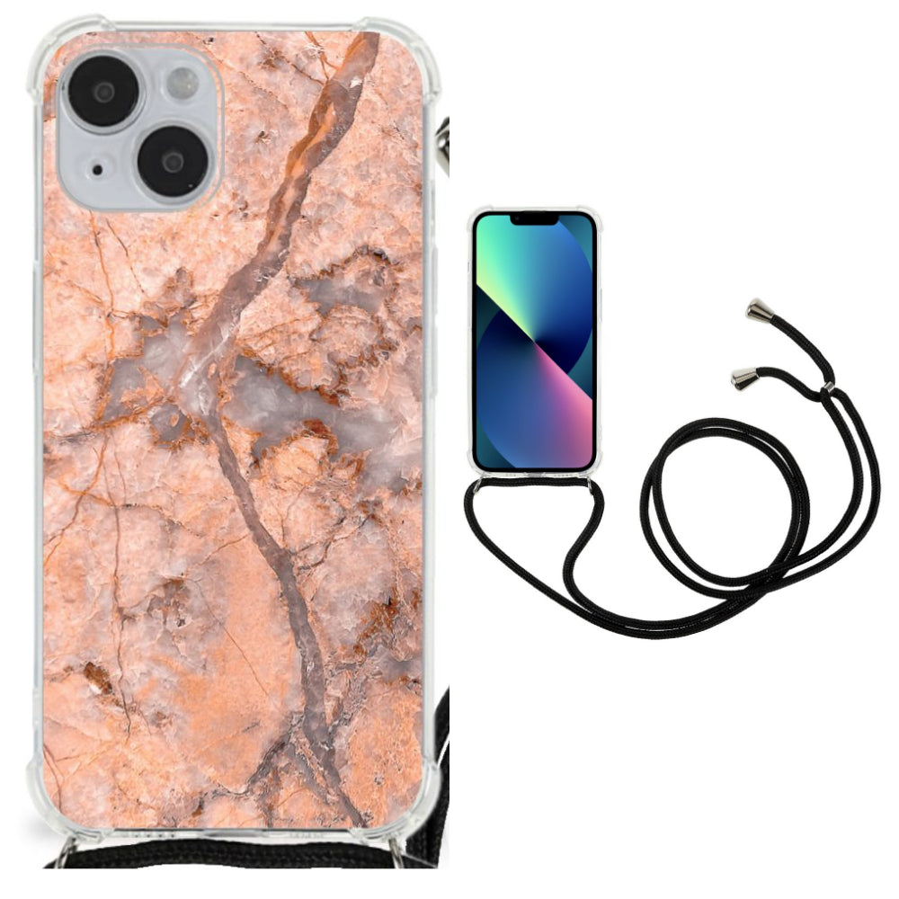 iPhone 14 Plus Anti-Shock Hoesje Marmer Oranje