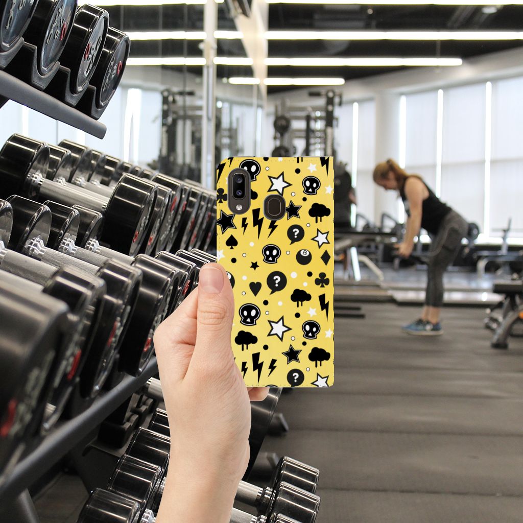 Mobiel BookCase Samsung Galaxy A30 Punk Geel