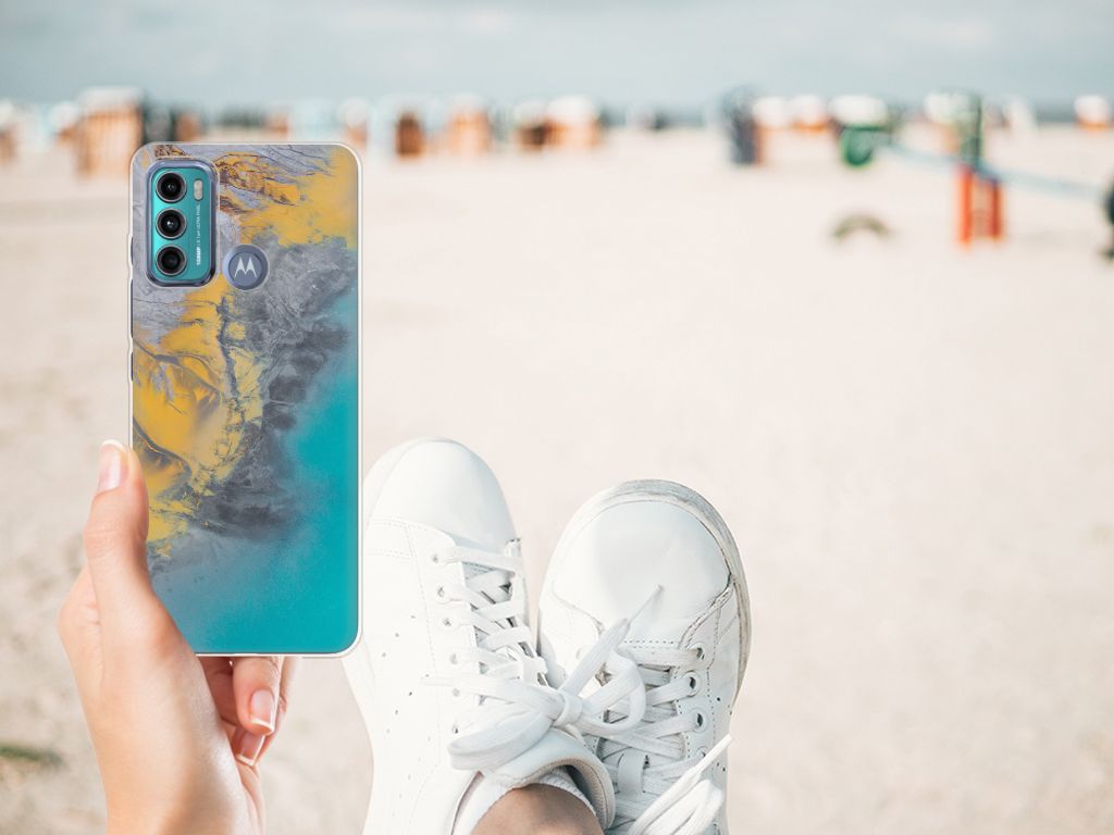 Motorola Moto G60 TPU Siliconen Hoesje Marble Blue Gold B2C Telecom