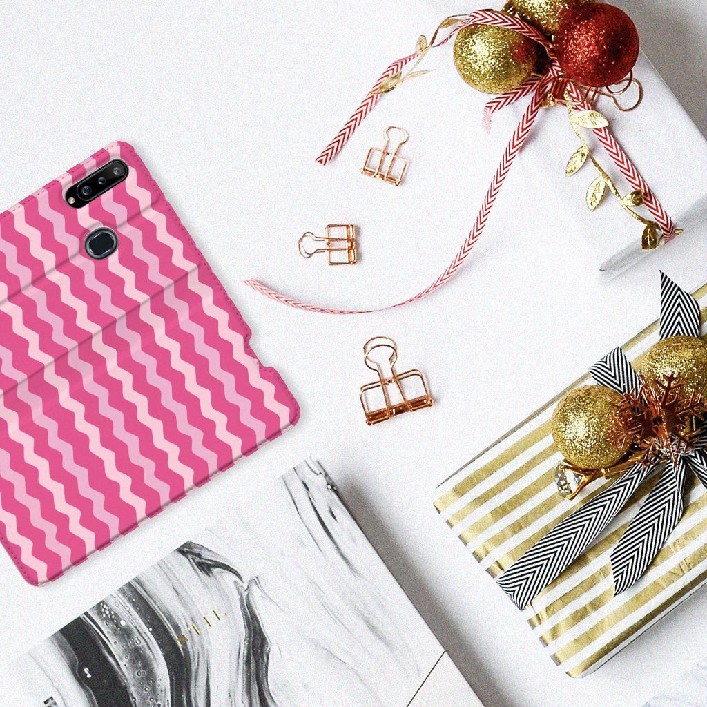 Samsung Galaxy A20s Hoesje met Magneet Waves Pink - B2C Telecom