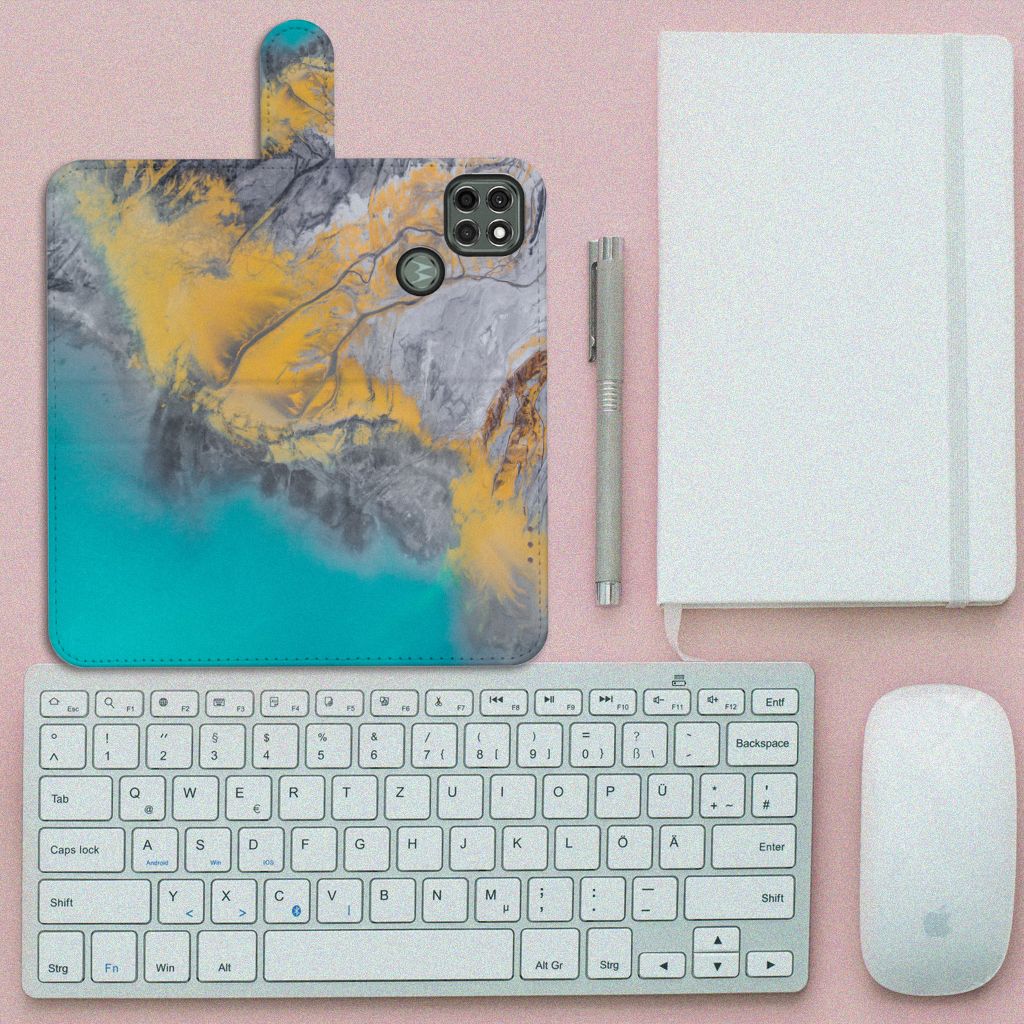 Motorola Moto G9 Power Bookcase Marble Blue Gold