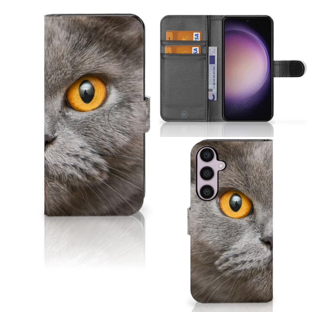 Telefoonhoesje met Pasjes Samsung Galaxy S24 Plus Britse Korthaar, met indrukwekkende Britse korthaar afbeelding.