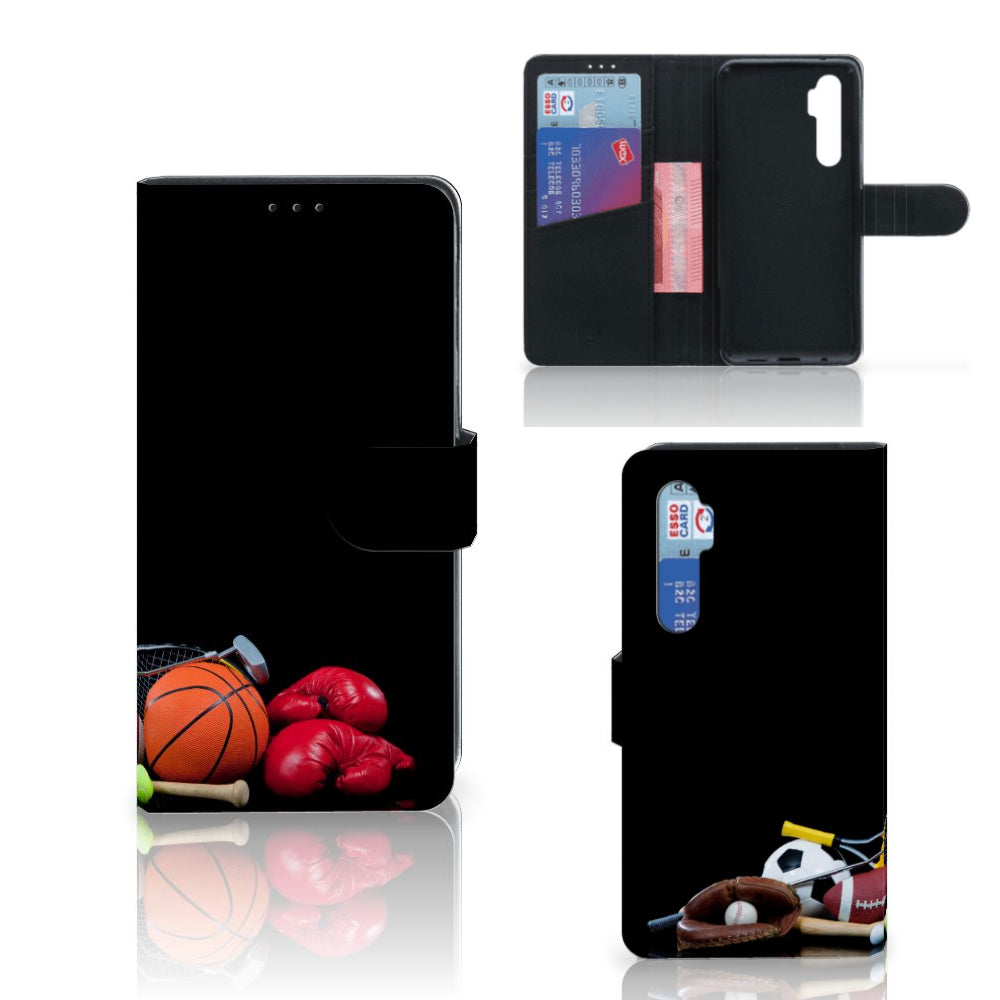 Xiaomi Mi Note 10 Lite Wallet Case met Pasjes Sports met afbeeldingen van diverse sporten zoals voetbal en basketbal.