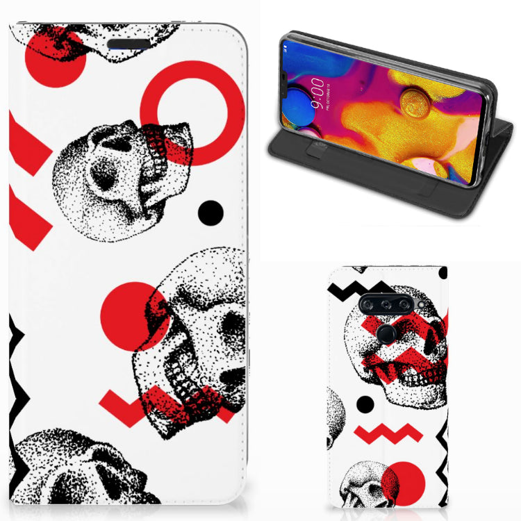 Mobiel BookCase LG V40 Thinq Skull Red