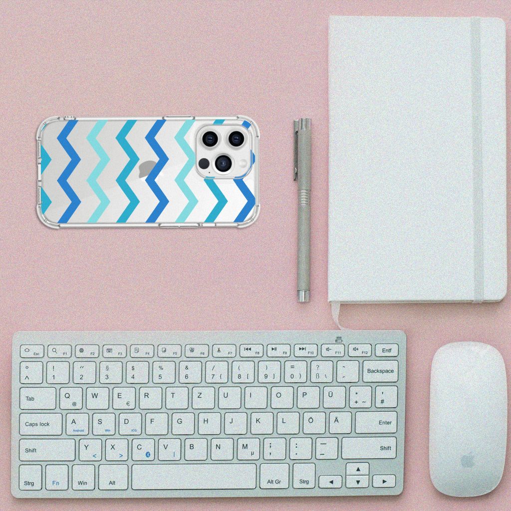 iPhone 13 Pro Max Doorzichtige Silicone Hoesje Zigzag Blauw - B2C Telecom