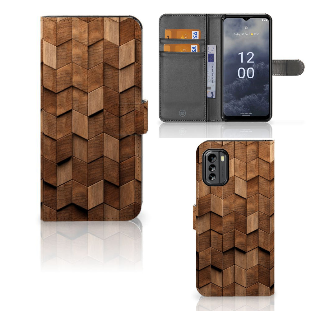 Book Style Case voor Nokia G60 Wooden Cubes