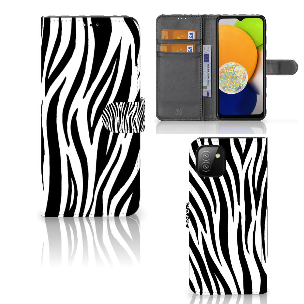 Samsung Galaxy A03 Telefoonhoesje met Pasjes Zebra