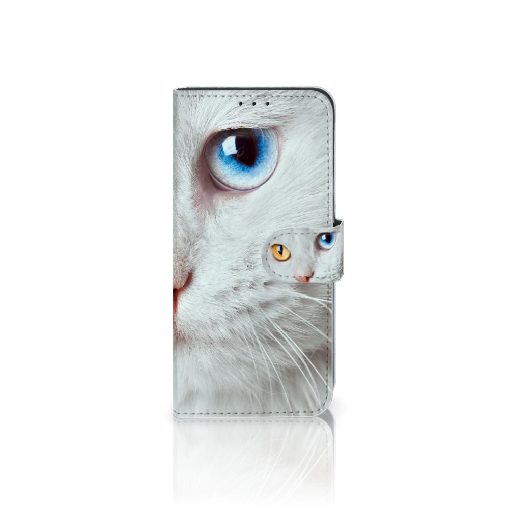 Samsung Galaxy M10 Telefoonhoesje met Pasjes Witte Kat
