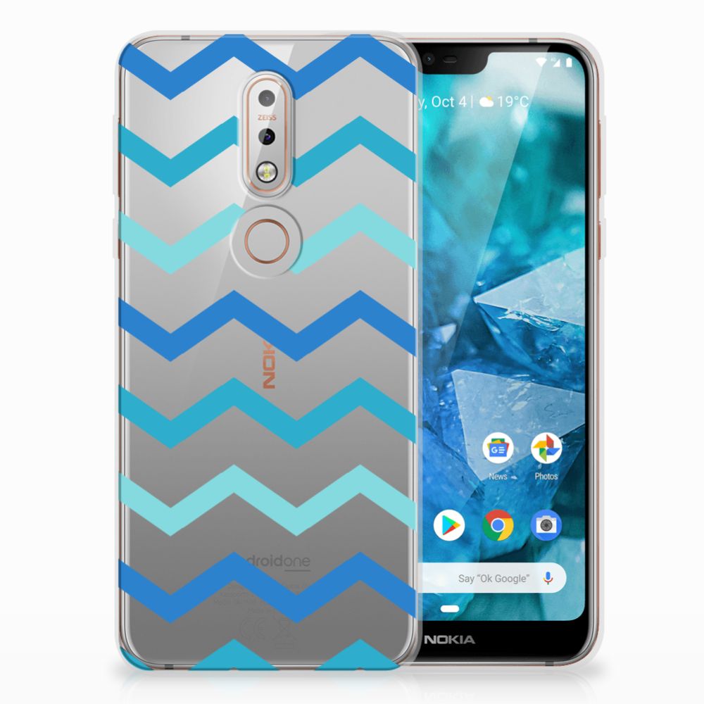 Nokia 7.1 TPU bumper Zigzag Blauw