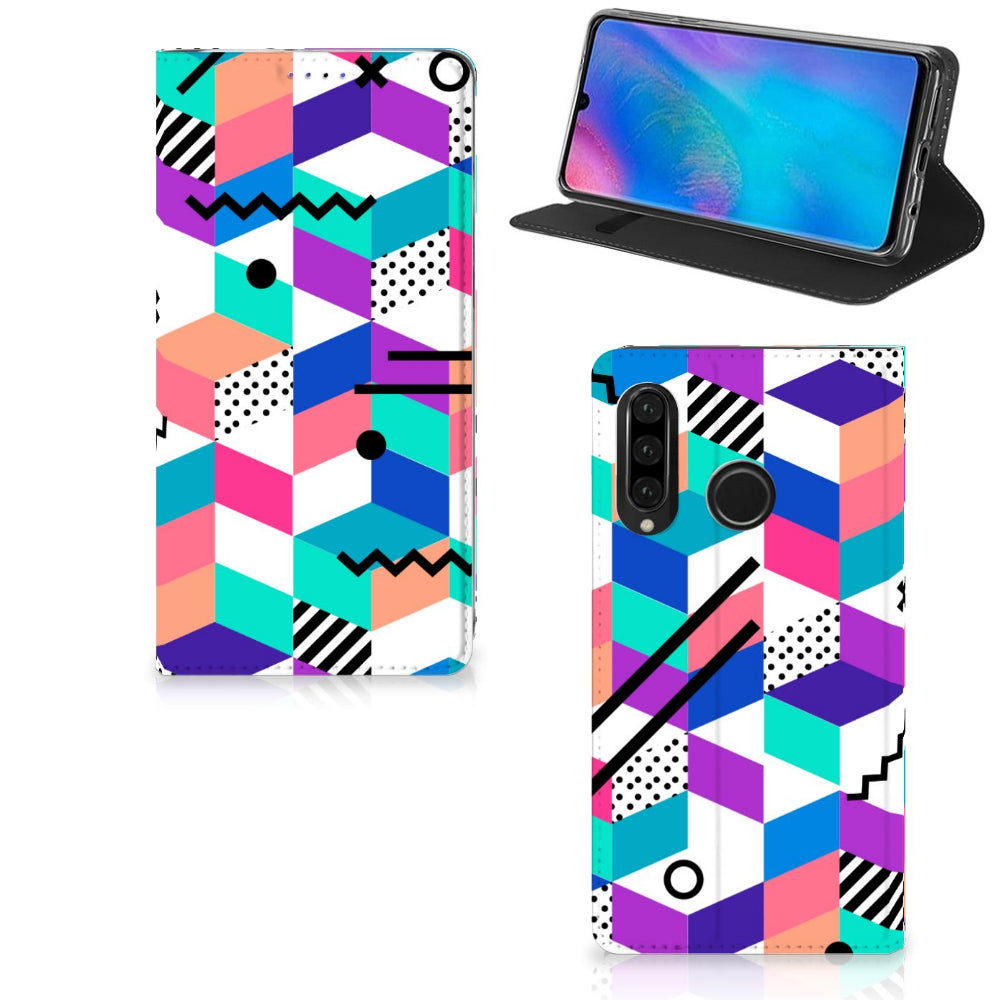 Huawei P30 Lite New Edition Stand Case Blokken Kleurrijk