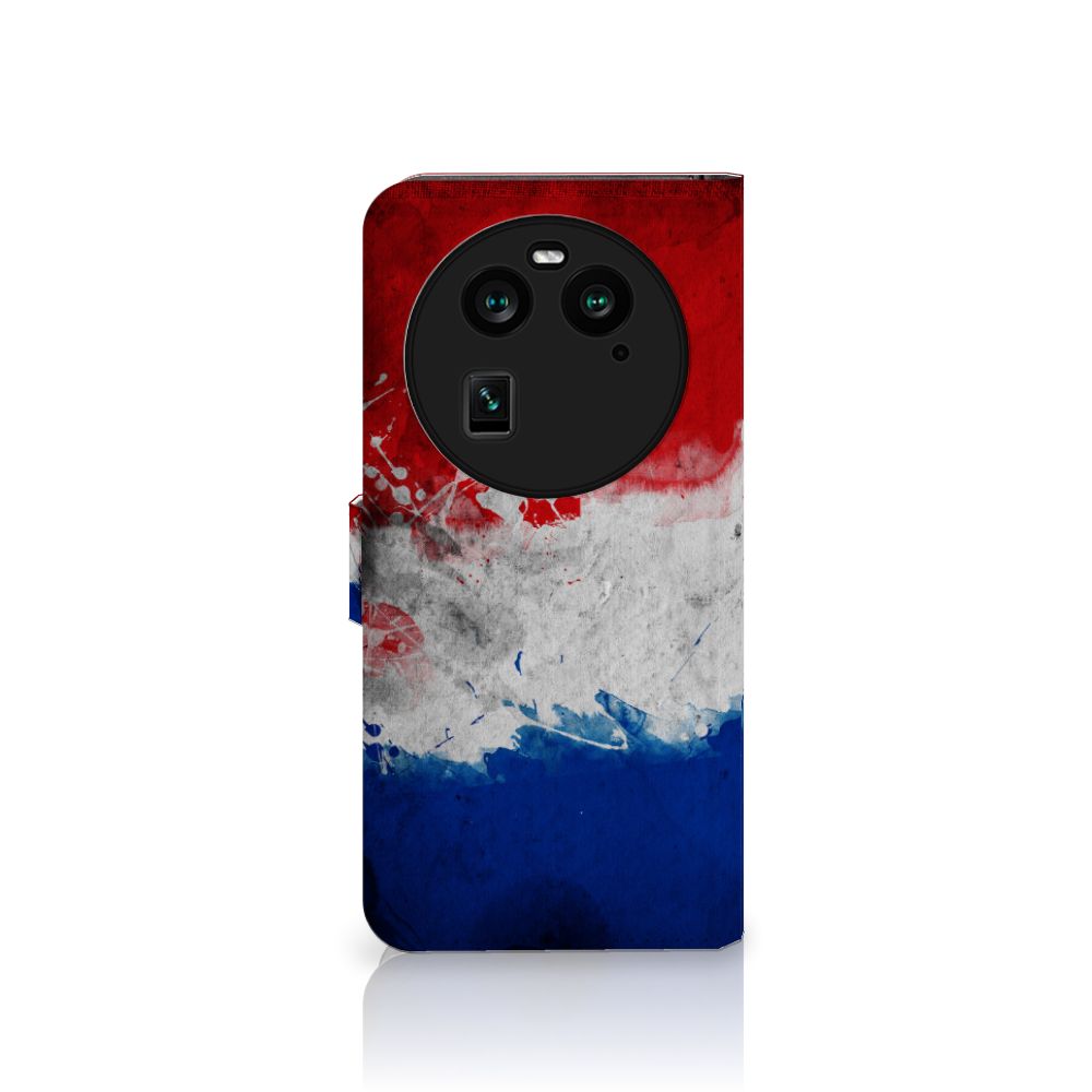 OPPO Find X6 Bookstyle Case Nederland met artistiek design van de Nederlandse vlag.