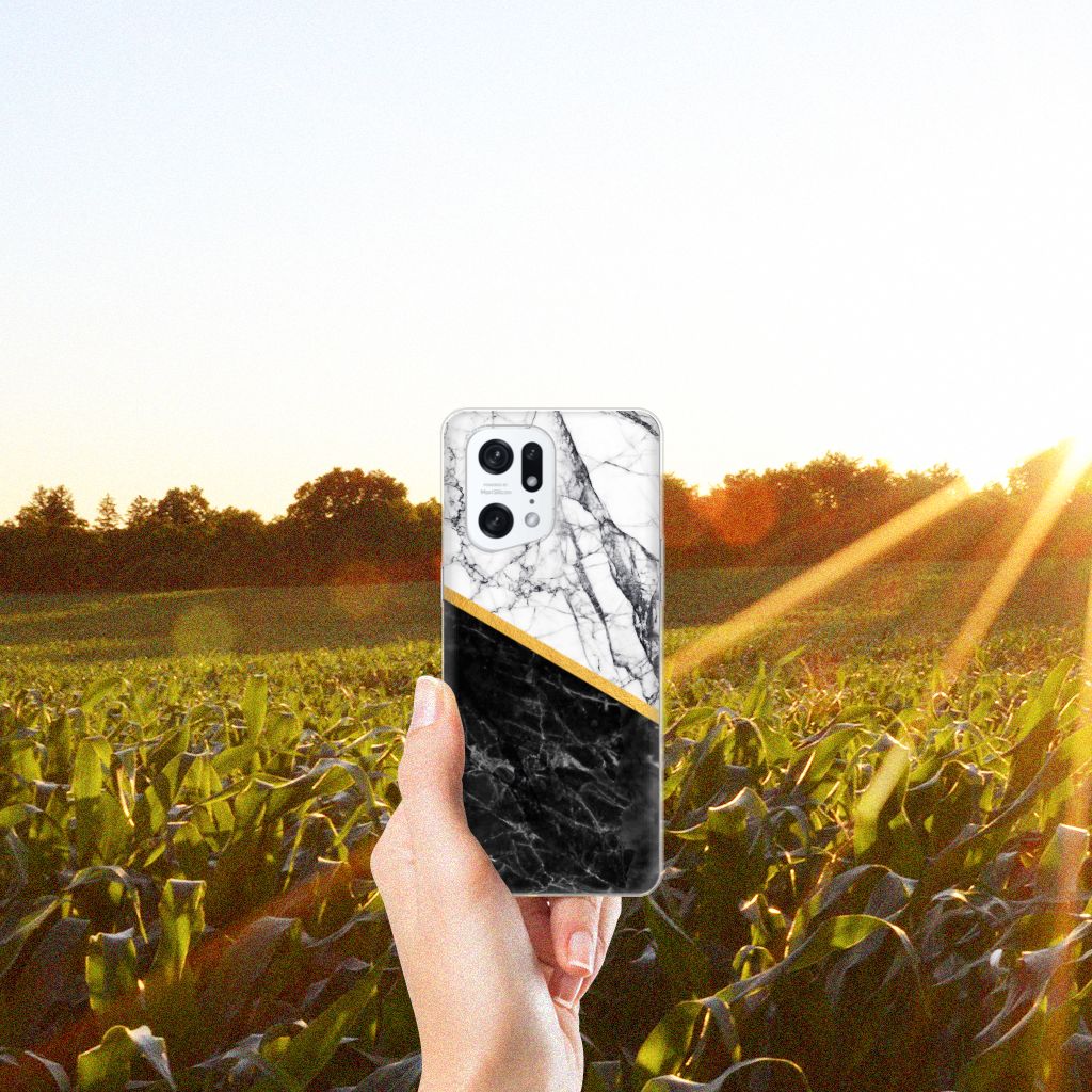 OPPO Find X5 Pro TPU Siliconen Hoesje Marmer Wit Zwart - Origineel Cadeau Man B2C Telecom
