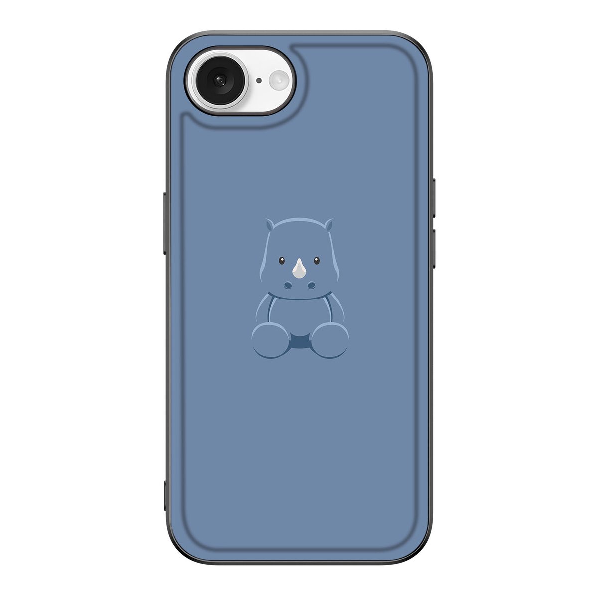 iPhone 16e Hoesje Baby Rhino met schattige illustratie van een baby neushoorn in blauw