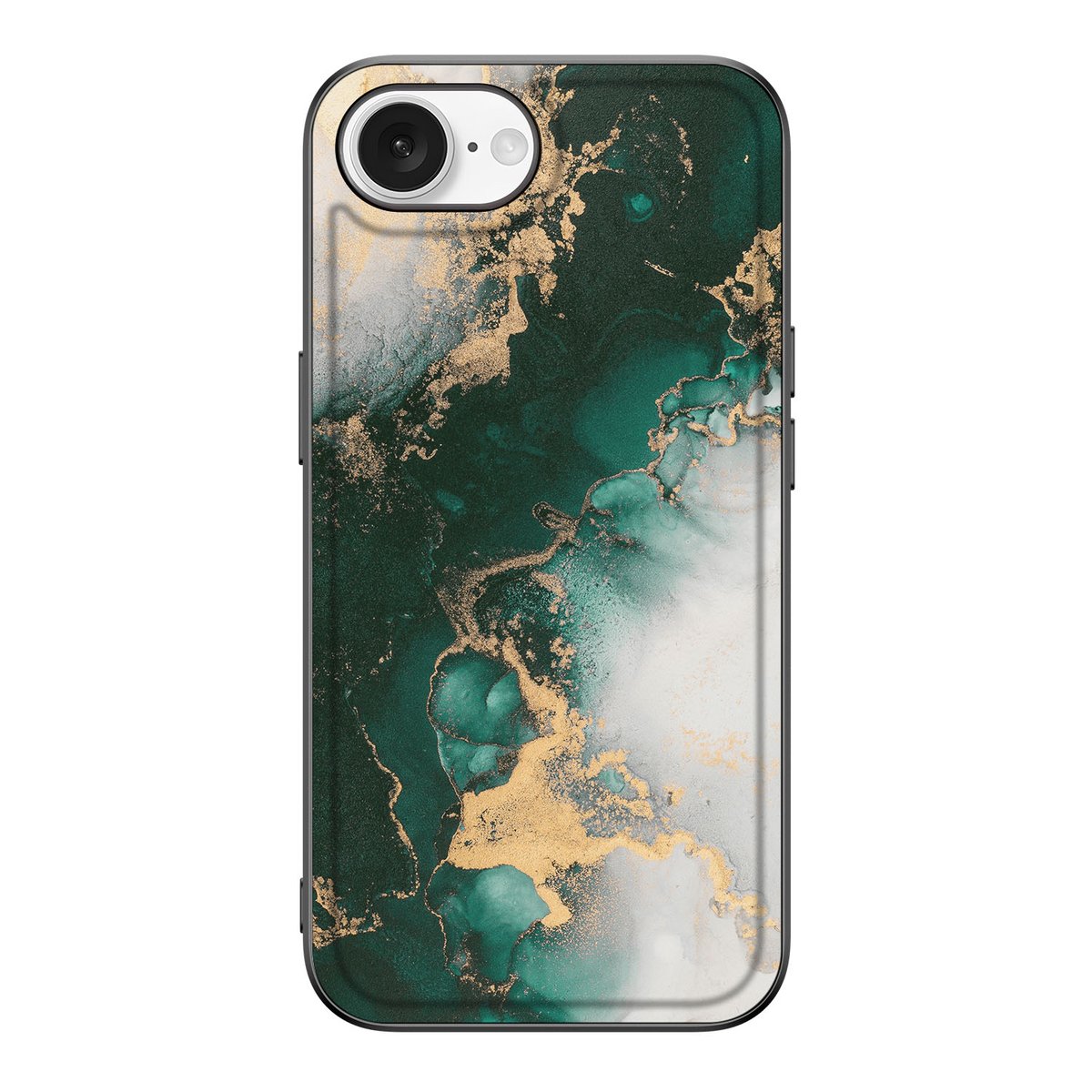 Marmeren Print Telefoonhoesje voor iPhone 16e Marmer Groen met groen en gouden marmerdesign