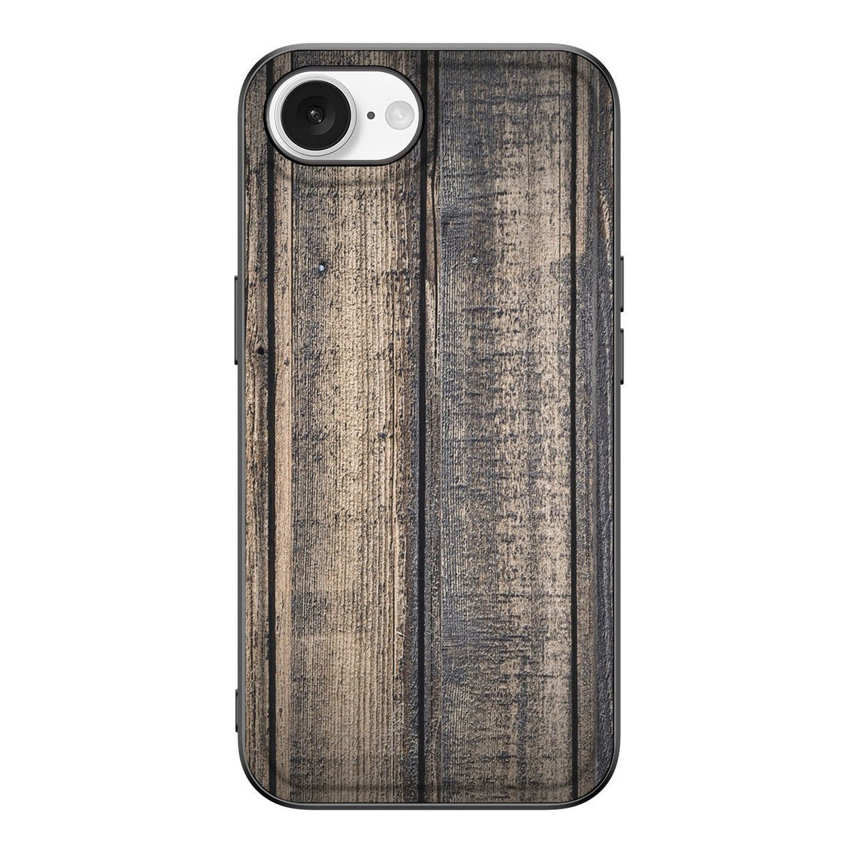 iPhone 16e Houten Print Telefoonhoesje Steigerhout met houtprint design en zwarte randen.