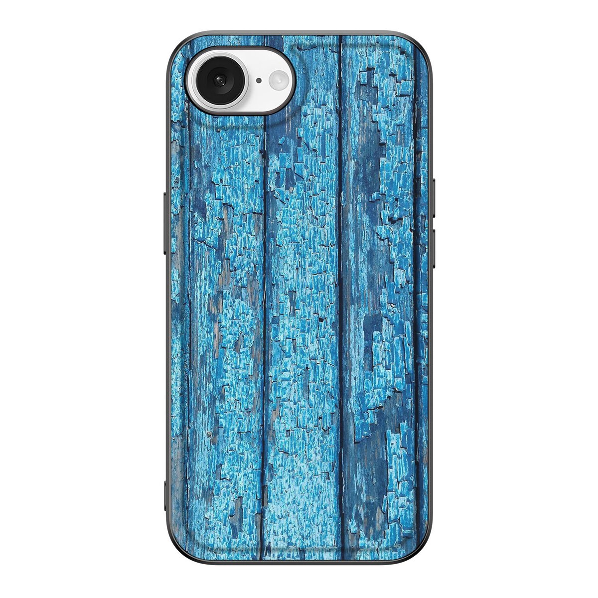 iPhone 16e Houten Print Telefoonhoesje Wood Blue met blauw houten ontwerp op TPU hoesje.