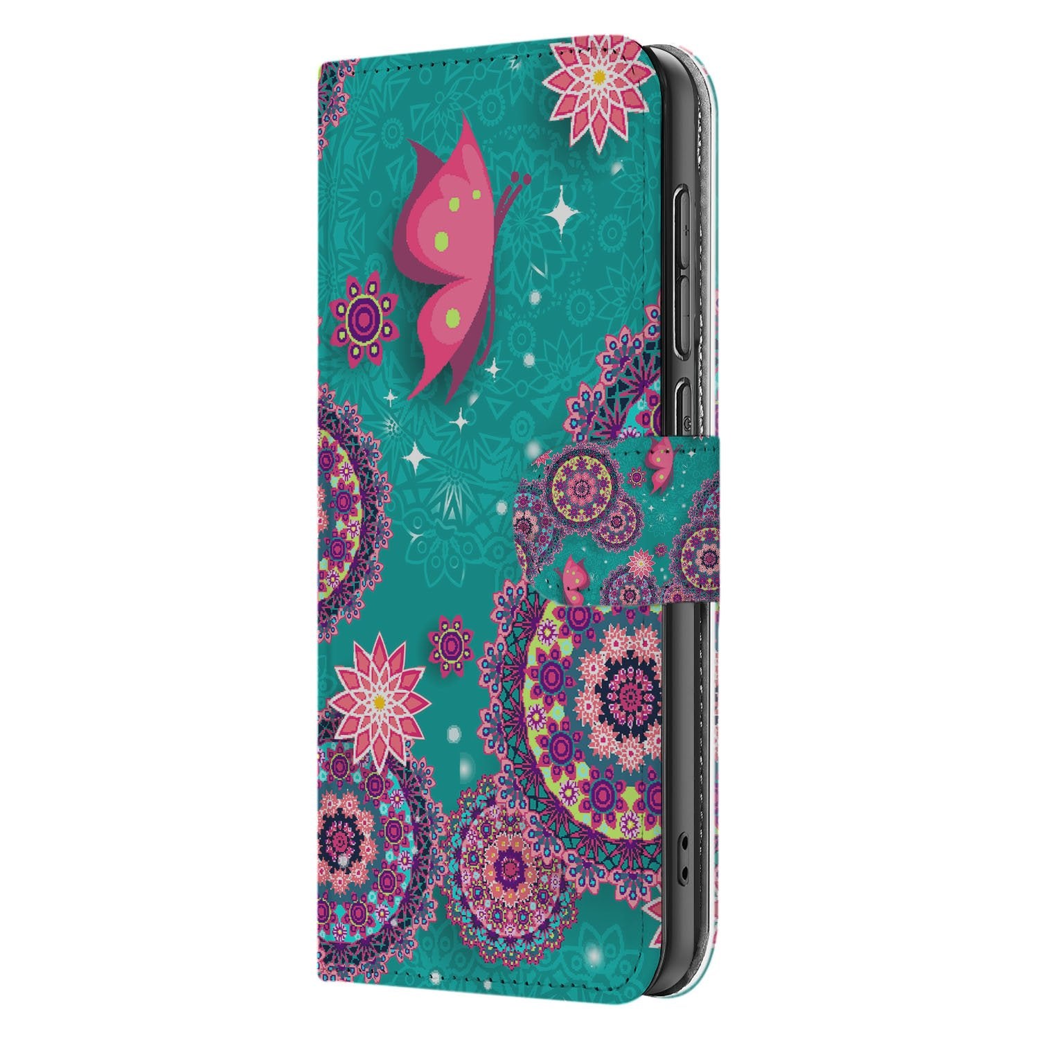 OnePlus Nord CE 5 Cirkels en Vlinders Book Case Hoesje Design Cirkels Vlinders Zijkant