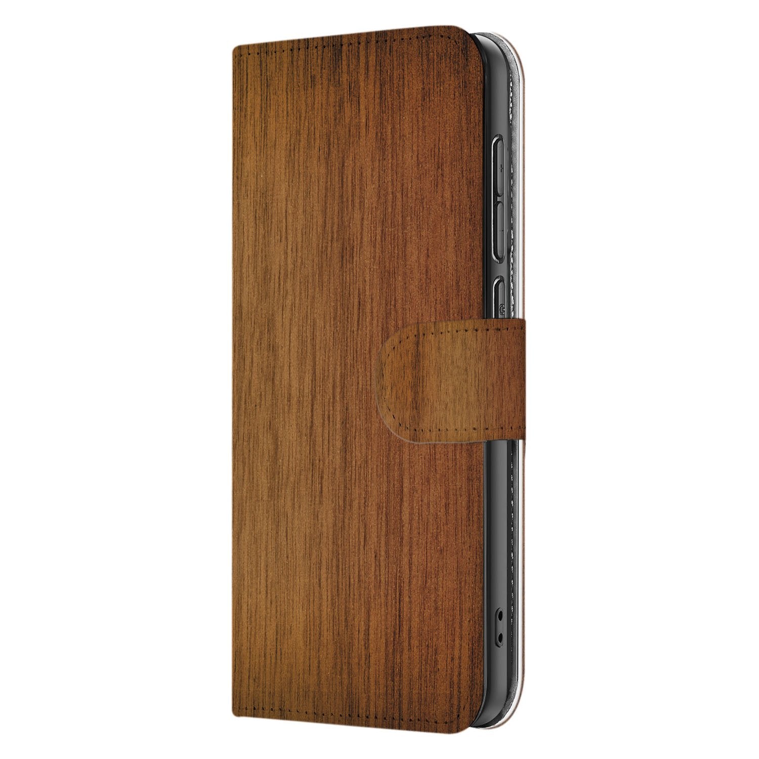 OnePlus Nord CE 5 Luxe Bookcase Hoesje voor OnePlus Nord CE 5 in Donker Hout met Pasjeshouder zijaanzicht