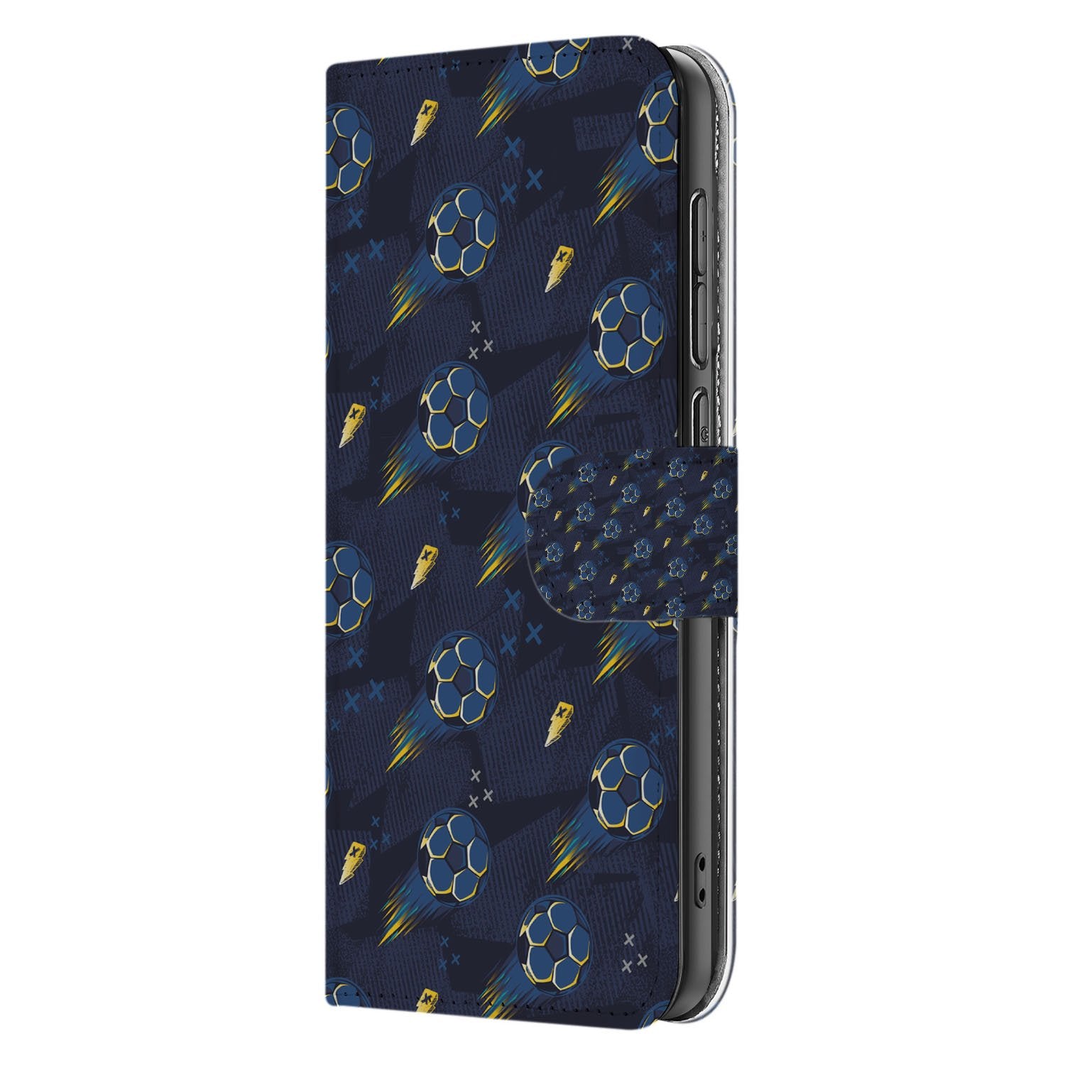 OnePlus Nord CE 5 Voetbal Design Bookcase Hoesje Diepblauw aanzicht