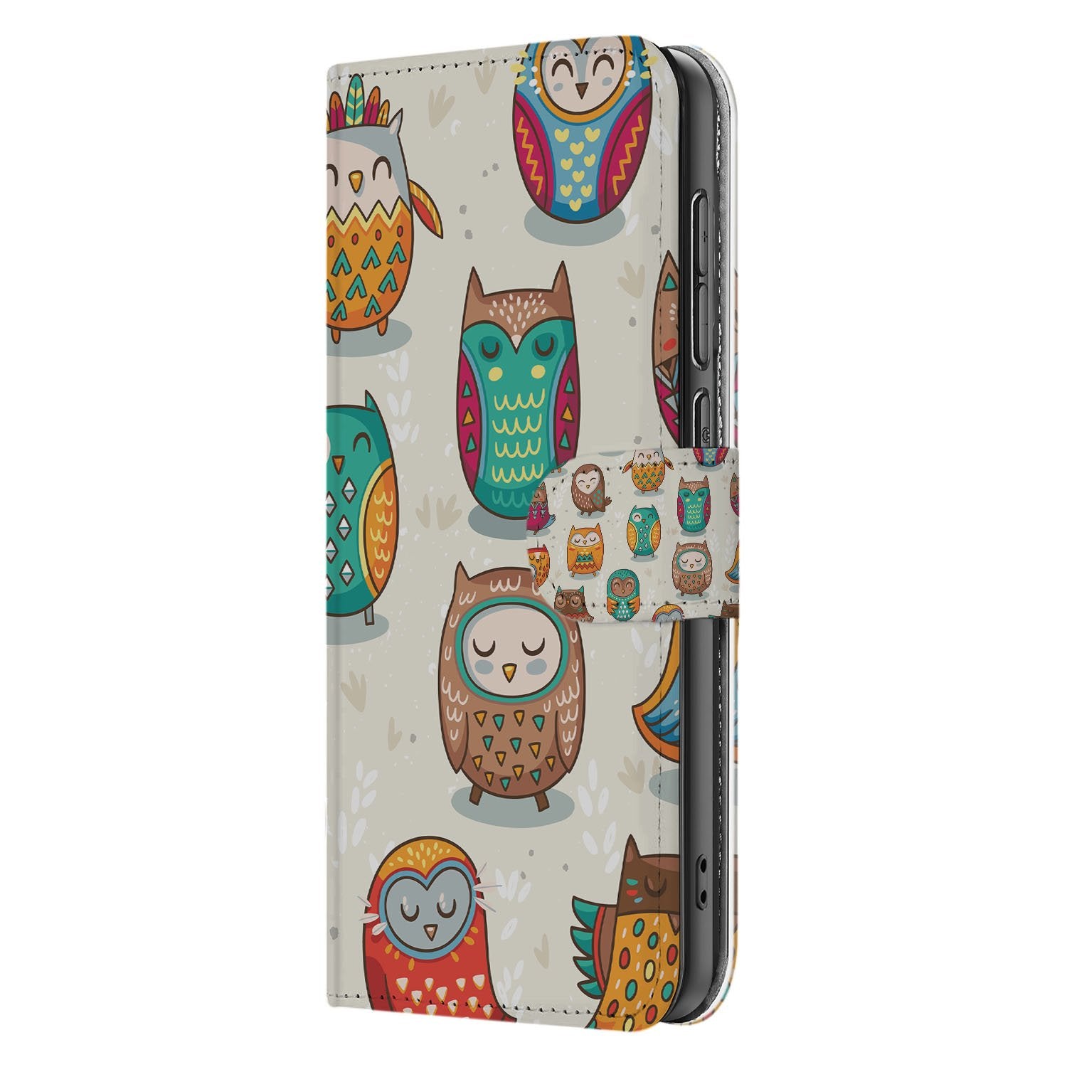 OnePlus Nord CE 5 Portemonnee Hoesje Vrolijke Uilen Pasjeshoesje zijaanzicht