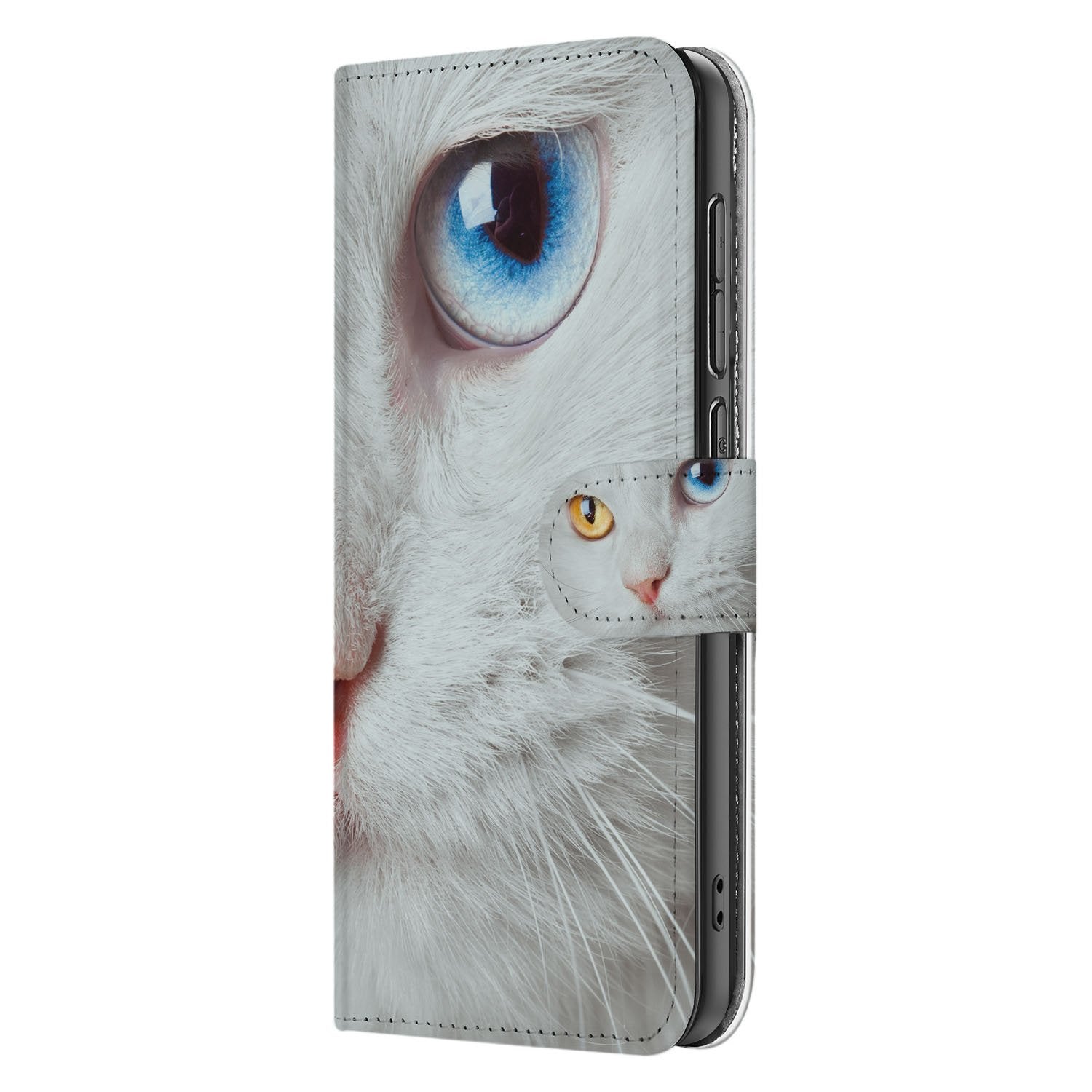Book Case OnePlus Nord CE 5 Witte Kat Dierenprint zij-aanzicht