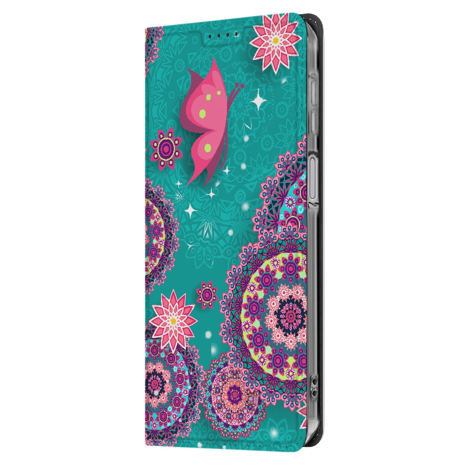 Samsung Galaxy A17 Stand Case Hoesje Cirkels en Vlinders zijaanzicht