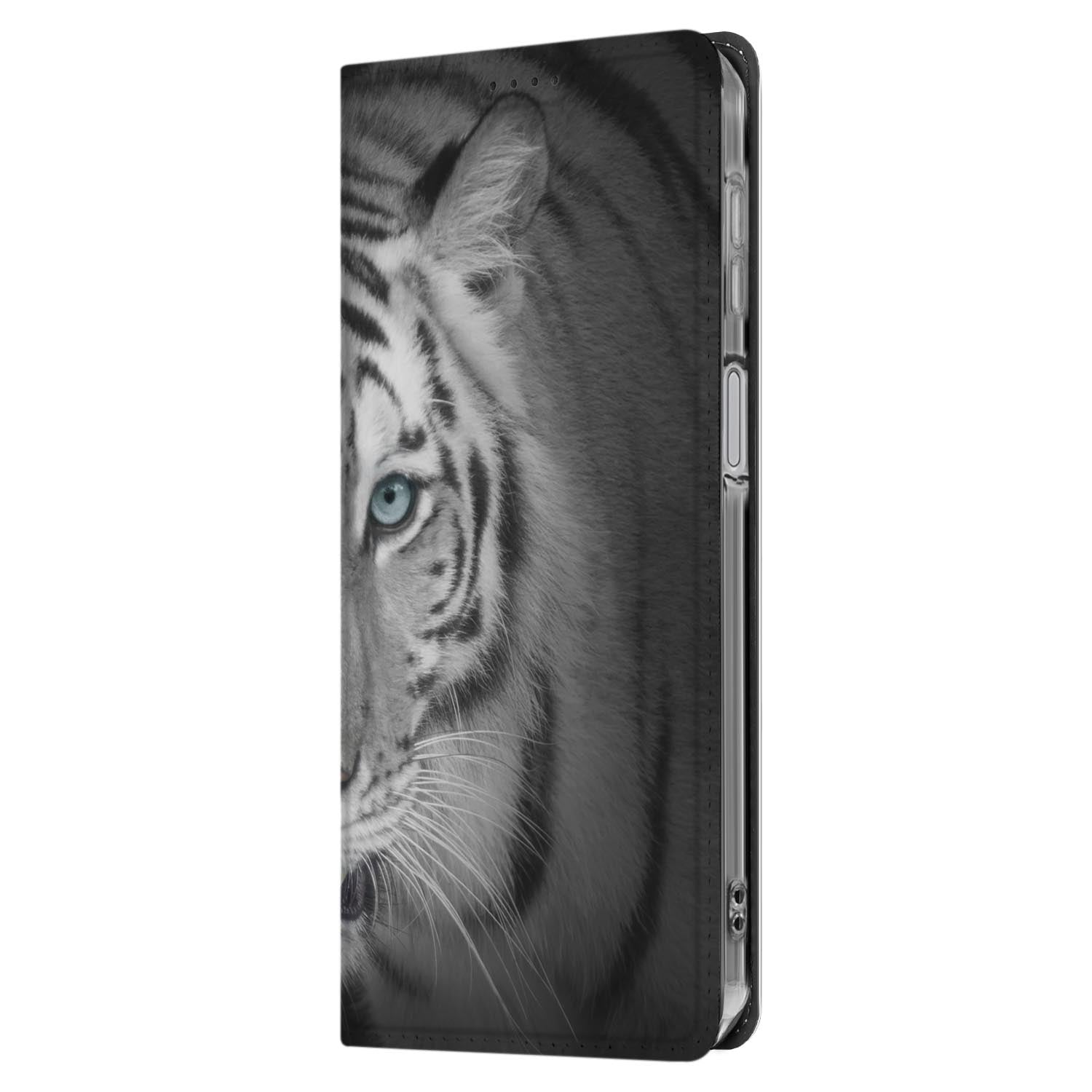 Samsung Galaxy A17 Book Case Tijger zijaanzicht witte tijger print