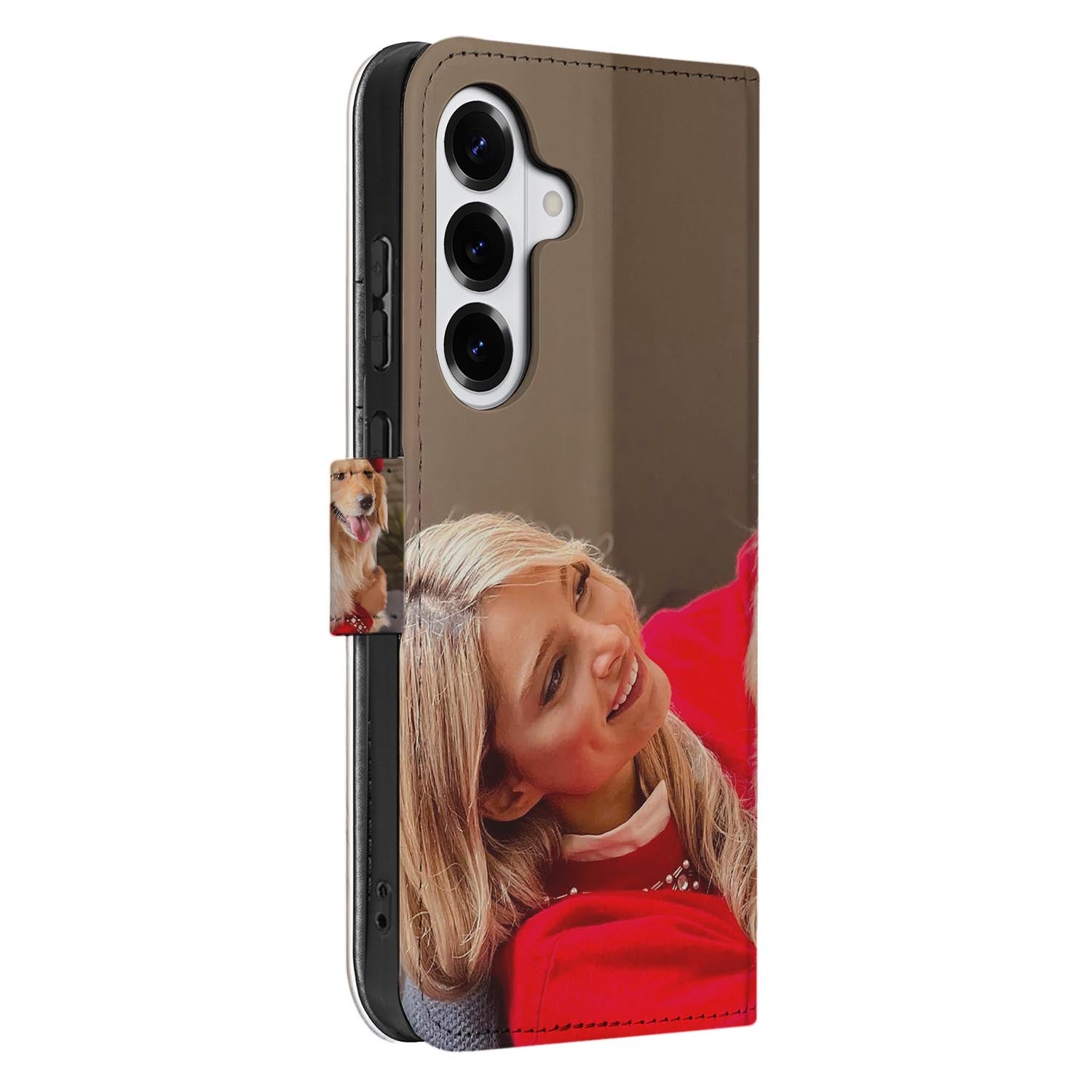 Samsung Galaxy S26 Plus Bookcase Hoesje Maken met Foto | Naadloos Design met foto en zijaanzicht.