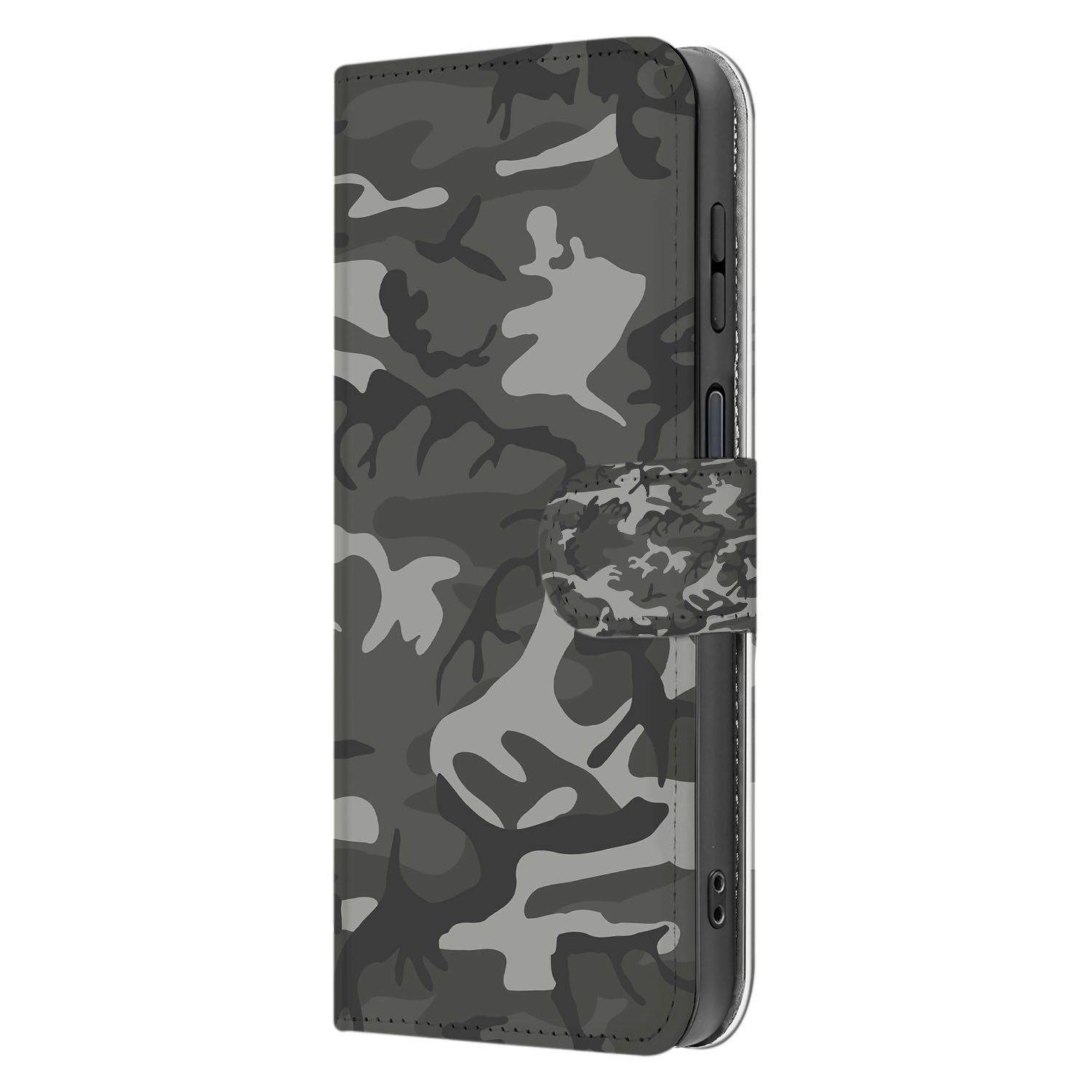 Army Light Camouflage Samsung Galaxy Xcover 7 Pro Portemonnee Hoesje camouflage grijs groen zijaanzicht
