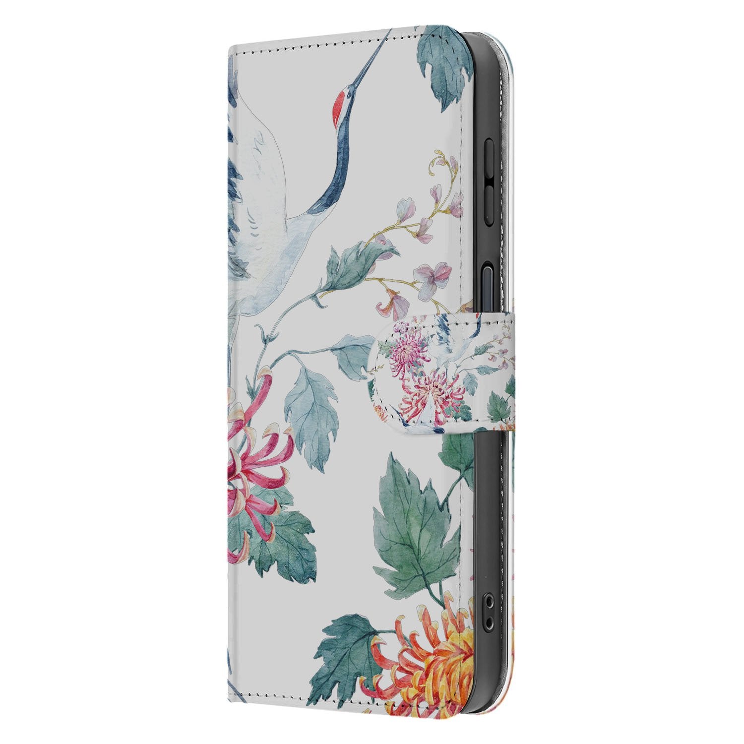 Bird Flowers Samsung Galaxy Xcover 7 Pro Bookcase Hoesje bloemen design zij aanzicht