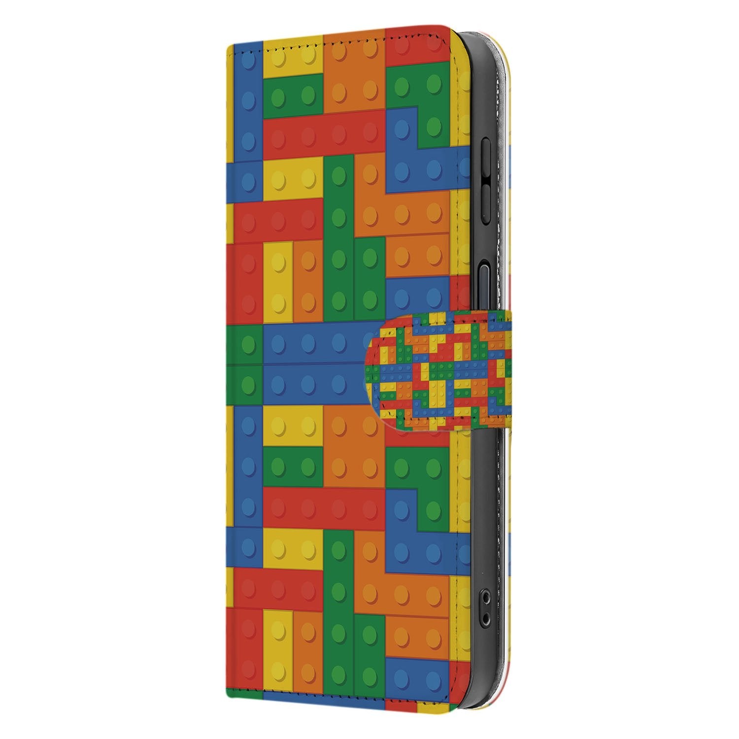 Samsung Galaxy Xcover 7 Pro Book Case Blokken Design zij aanzicht kleurrijk blokkenpatroon
