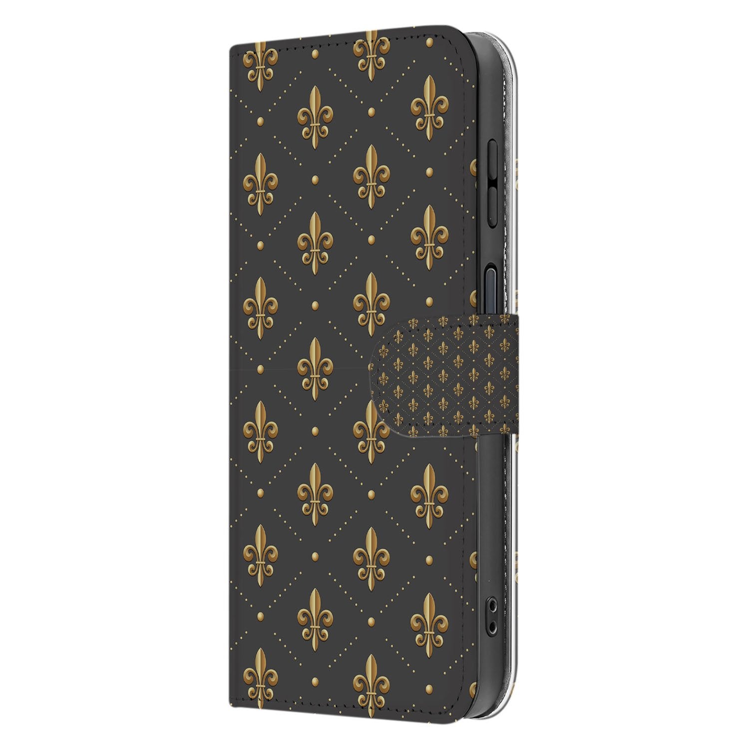 Book Case Samsung Galaxy Xcover 7 Pro Franse Lelie Bruin Goud designnaam zijkant