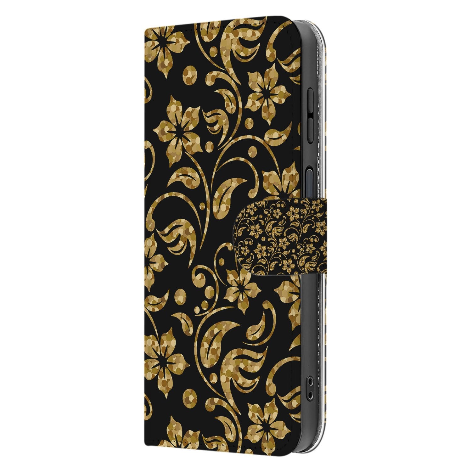 Gouden Bloemen Design Samsung Galaxy Xcover 7 Pro Book Case Portemonnee Hoesje voorkant