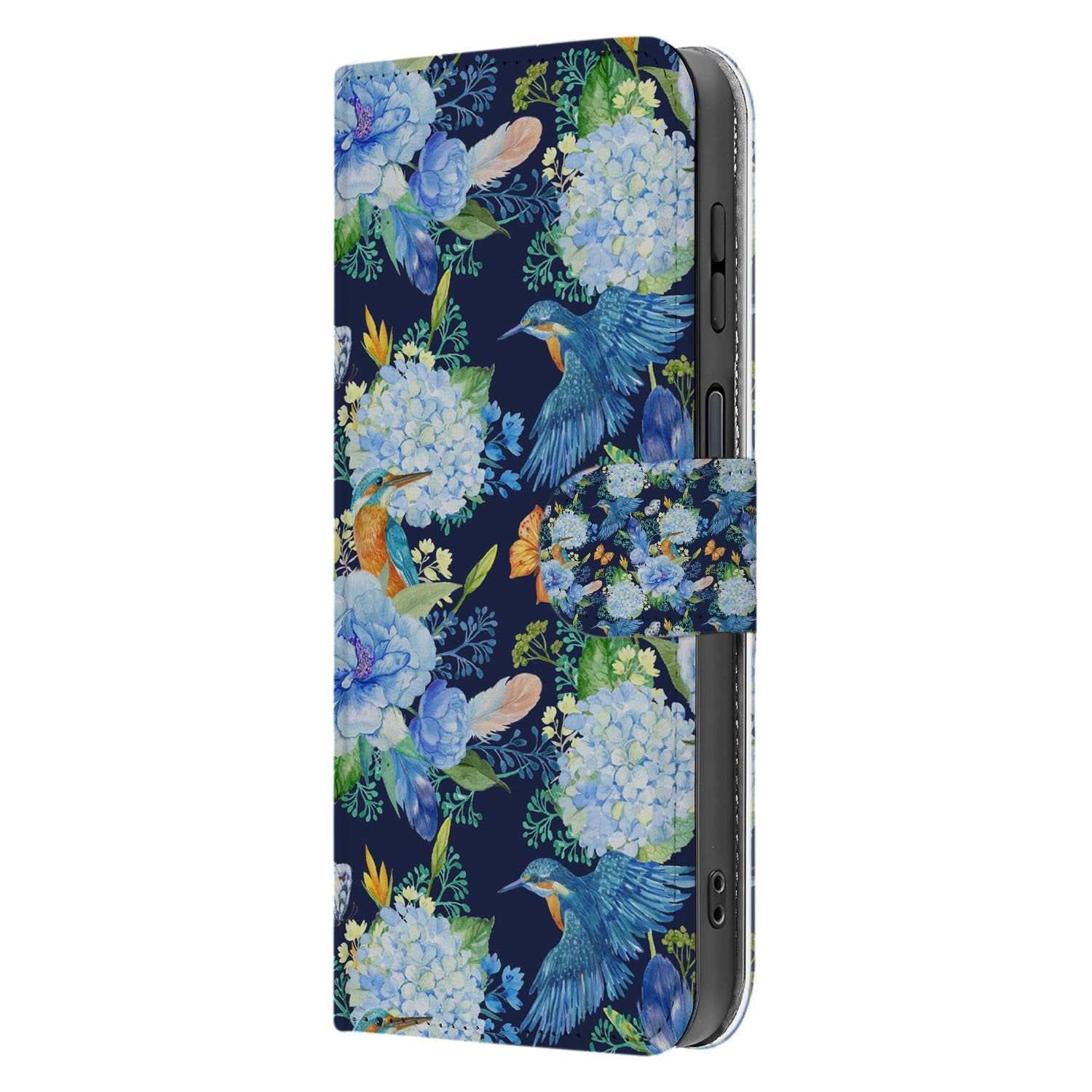 Book Case Samsung Galaxy Xcover 7 Pro Ijsvogel en Bloemen voorkant
