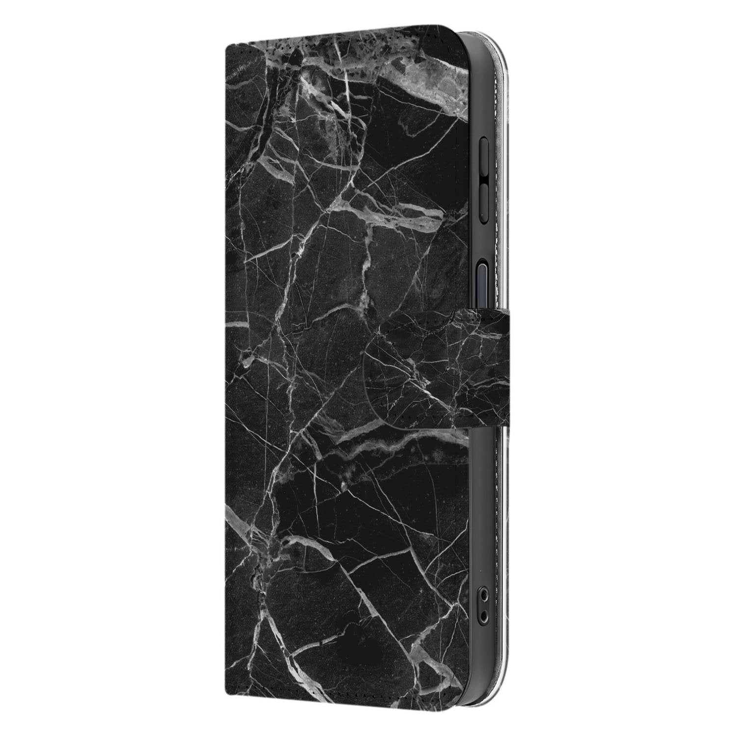 Samsung Galaxy Xcover 7 Pro Book Case Portemonnee Hoesje Zwart Marmer Aanzicht