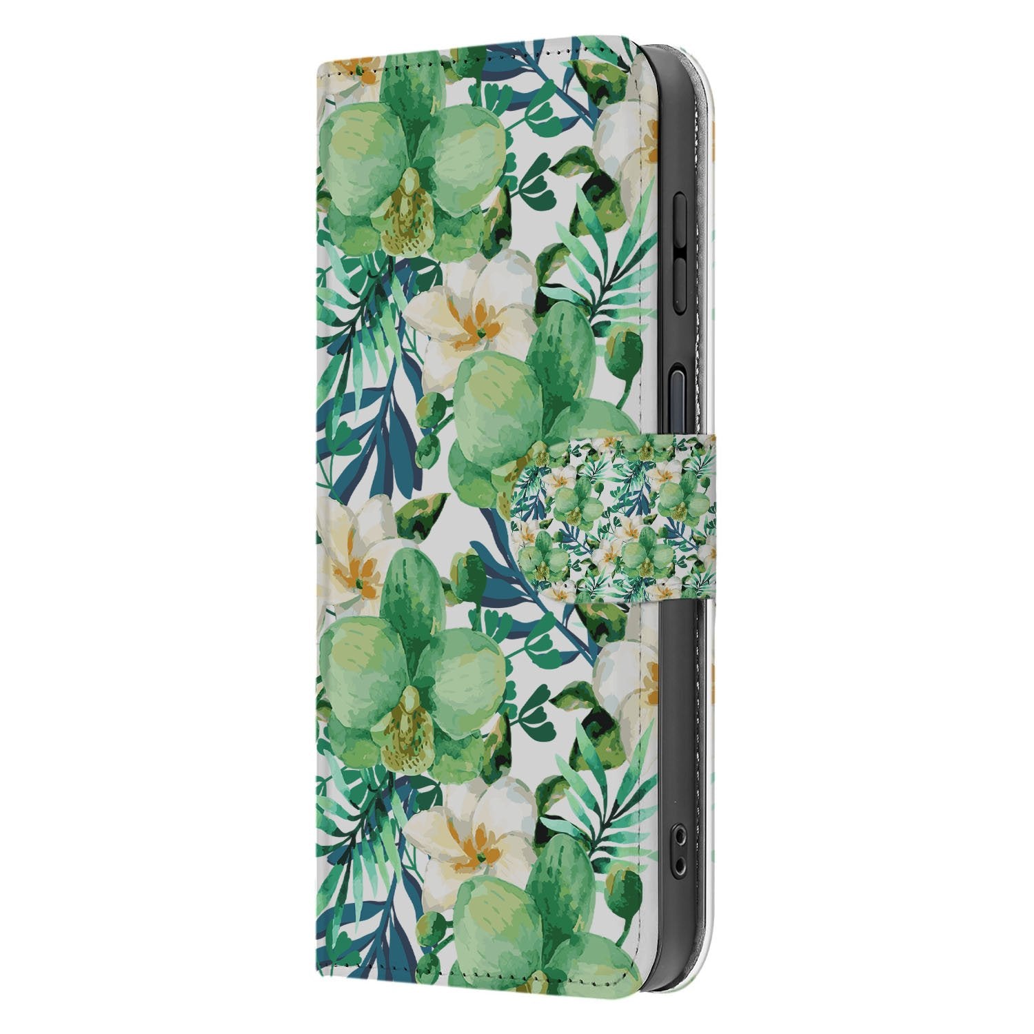 Samsung Galaxy Xcover 7 Pro Elegant Orchidee Groen Design bookcase hoesje zijaanzicht