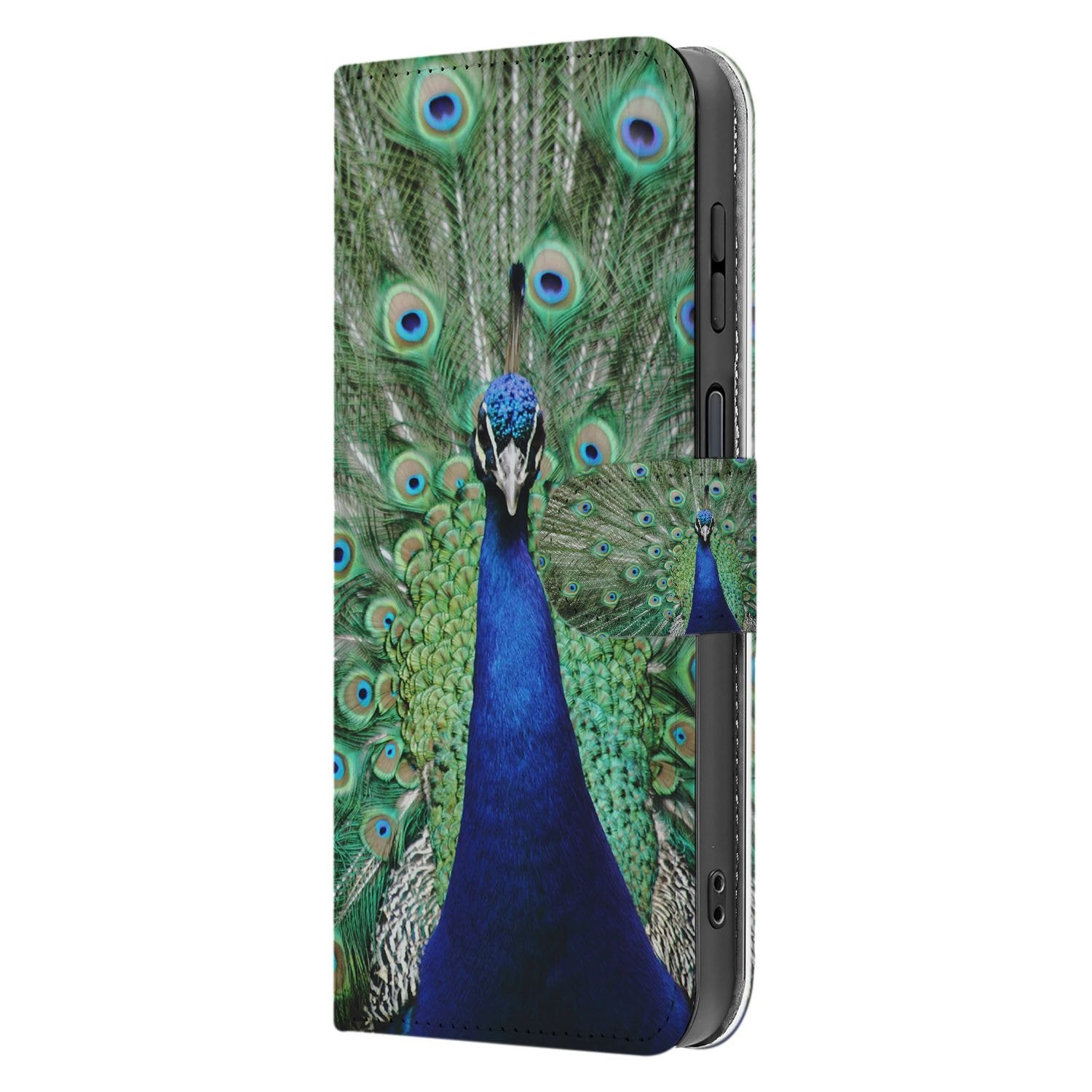 Samsung Galaxy Xcover 7 Pro Bookcase Hoesje met Pauwprint Design zijaanzicht