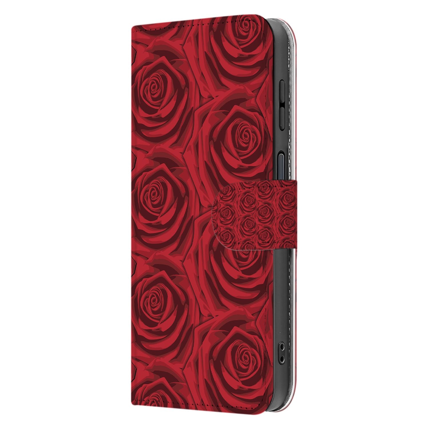 Samsung Galaxy Xcover 7 Pro Elegant Red Roses Design Bookcase hoesje zijkant