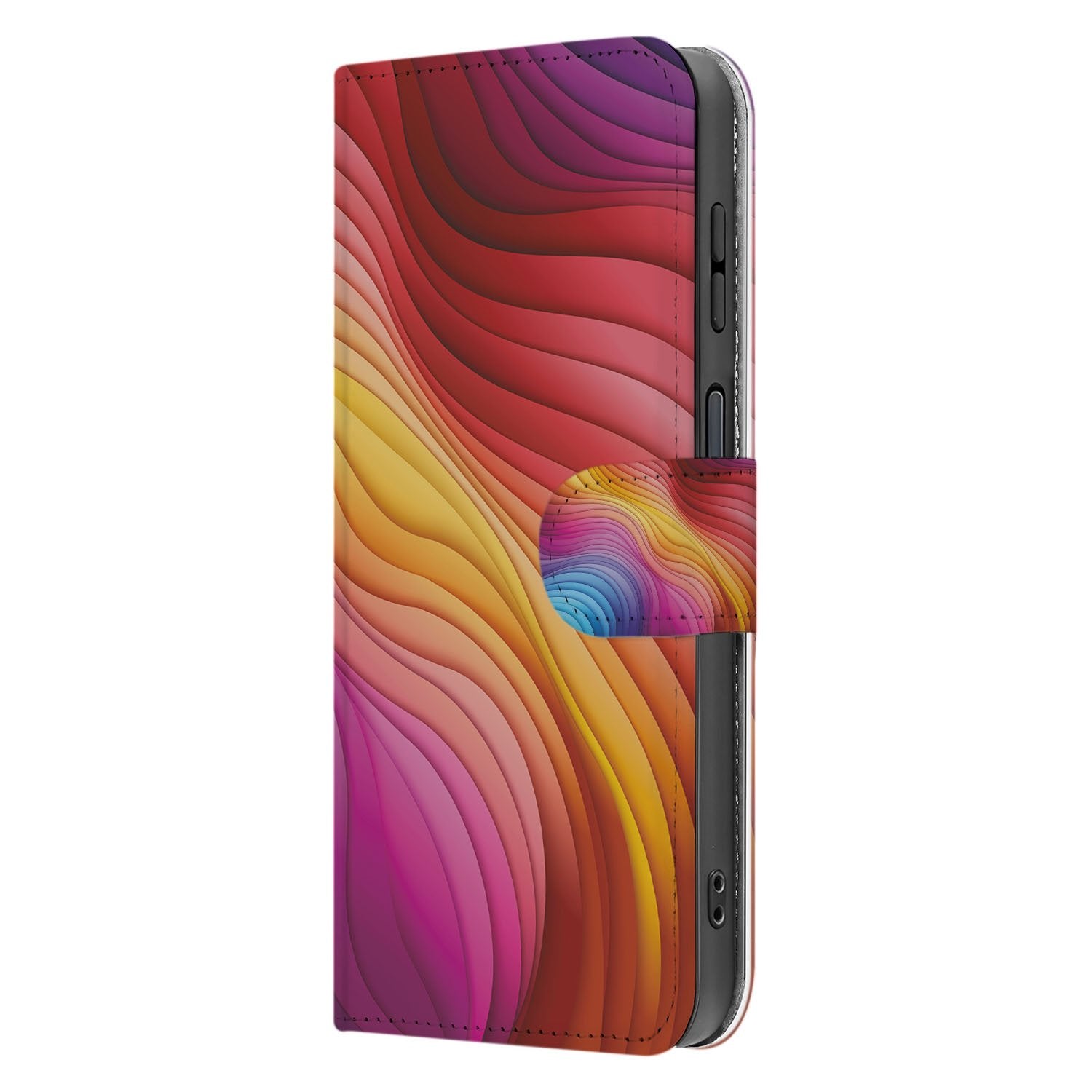 Samsung Galaxy Xcover 7 Pro Beschermende Kleurrijke Regenboog Golven Bookcase Hoesje zijkant