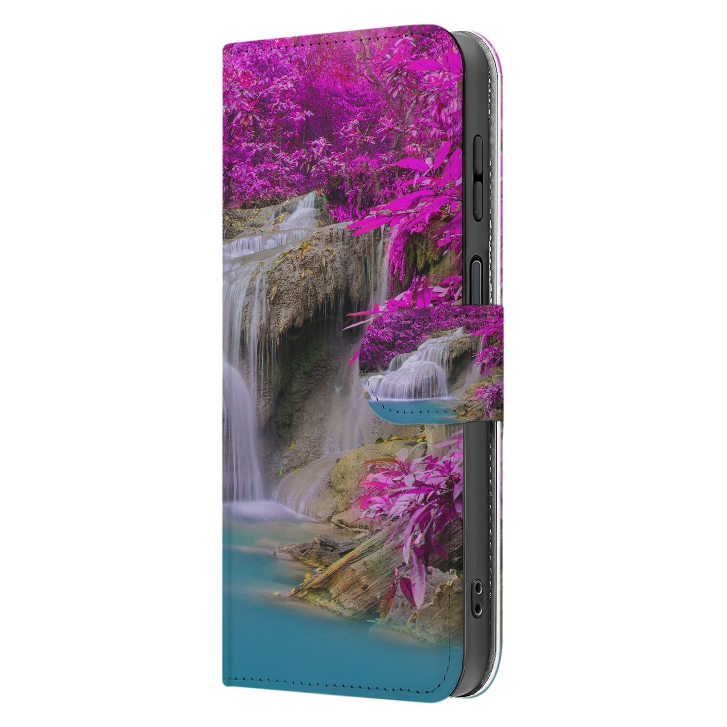 Samsung Galaxy Xcover 7 Pro Exclusief Design Waterval Paars Bookcase Hoesje Met Pasjes zijkant