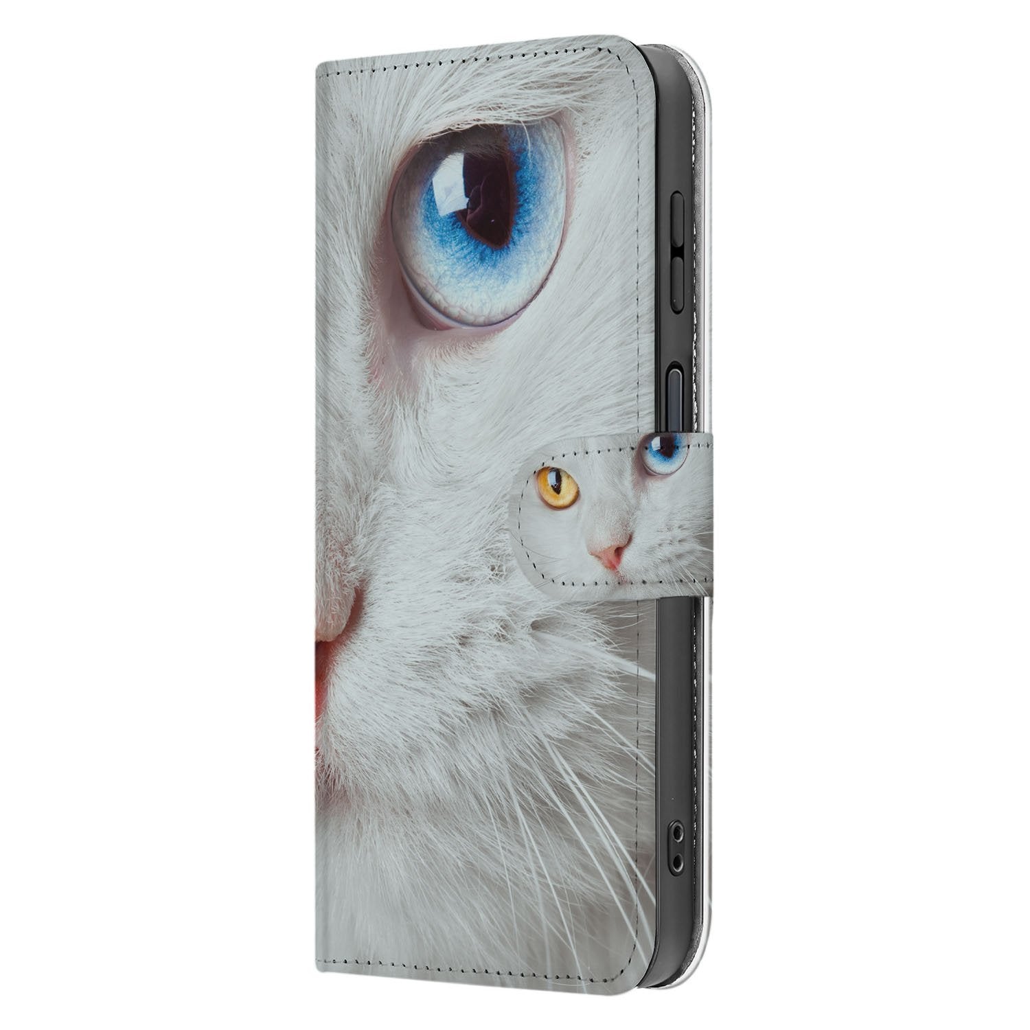 Samsung Galaxy Xcover 7 Pro Bookcase Hoesje Met Witte Kat Dierenprint Zijkant
