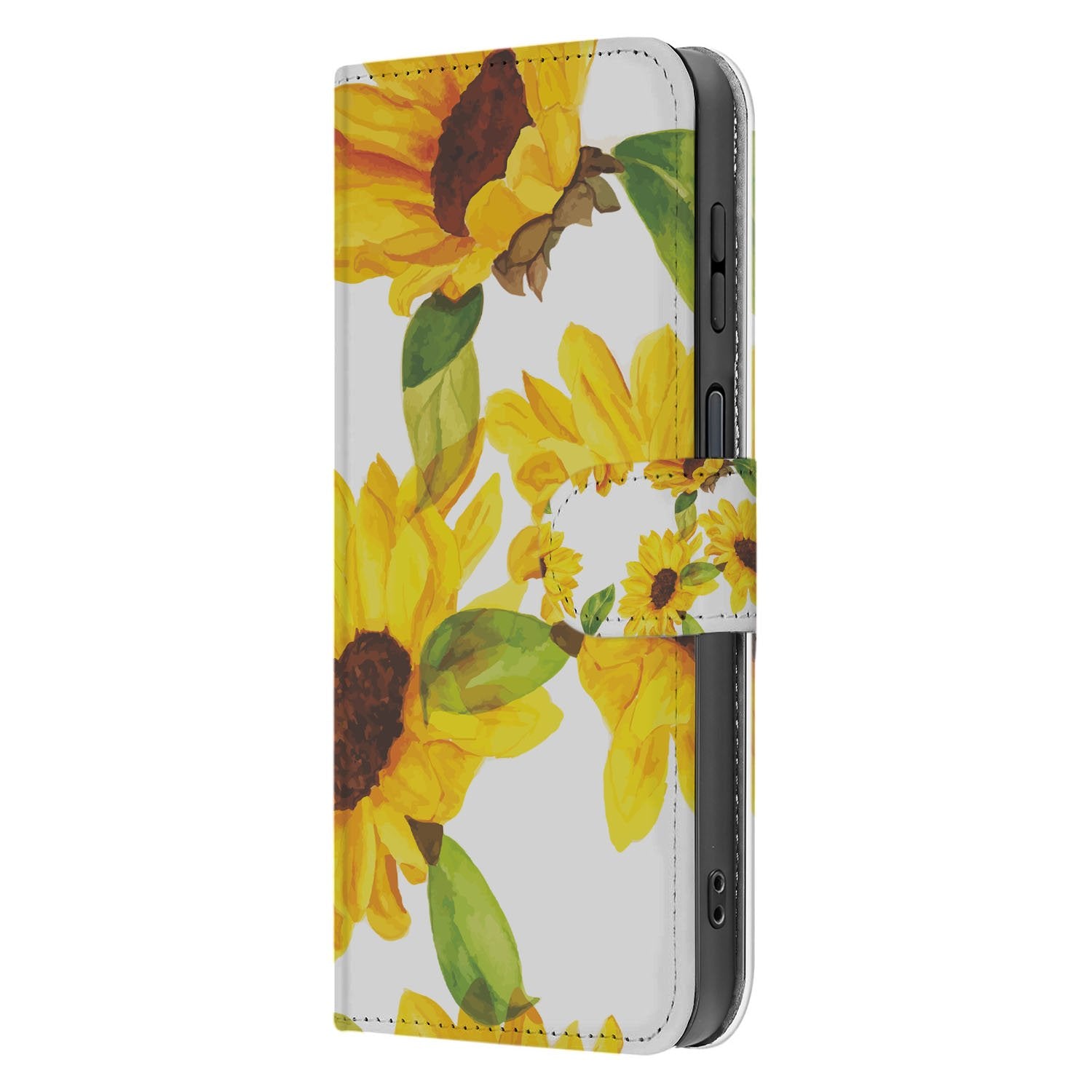 Zonnebloemen Design Samsung Galaxy Xcover 7 Pro Bookcase Hoesje Met Wallet En PU Leer Voor 3 Pasjes zonnebloemen aanzicht