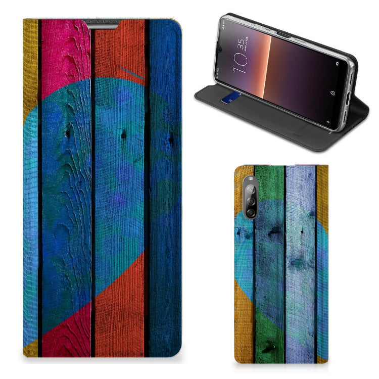 Sony Xperia L4 Book Wallet Case Wood Heart - Cadeau voor je Vriend