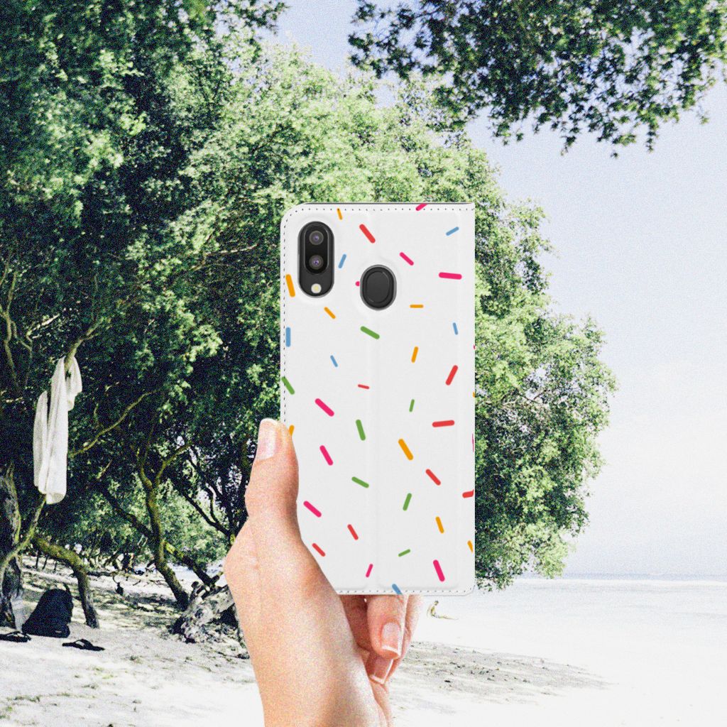 Samsung Galaxy M20 Flip Style Cover Donut Roze