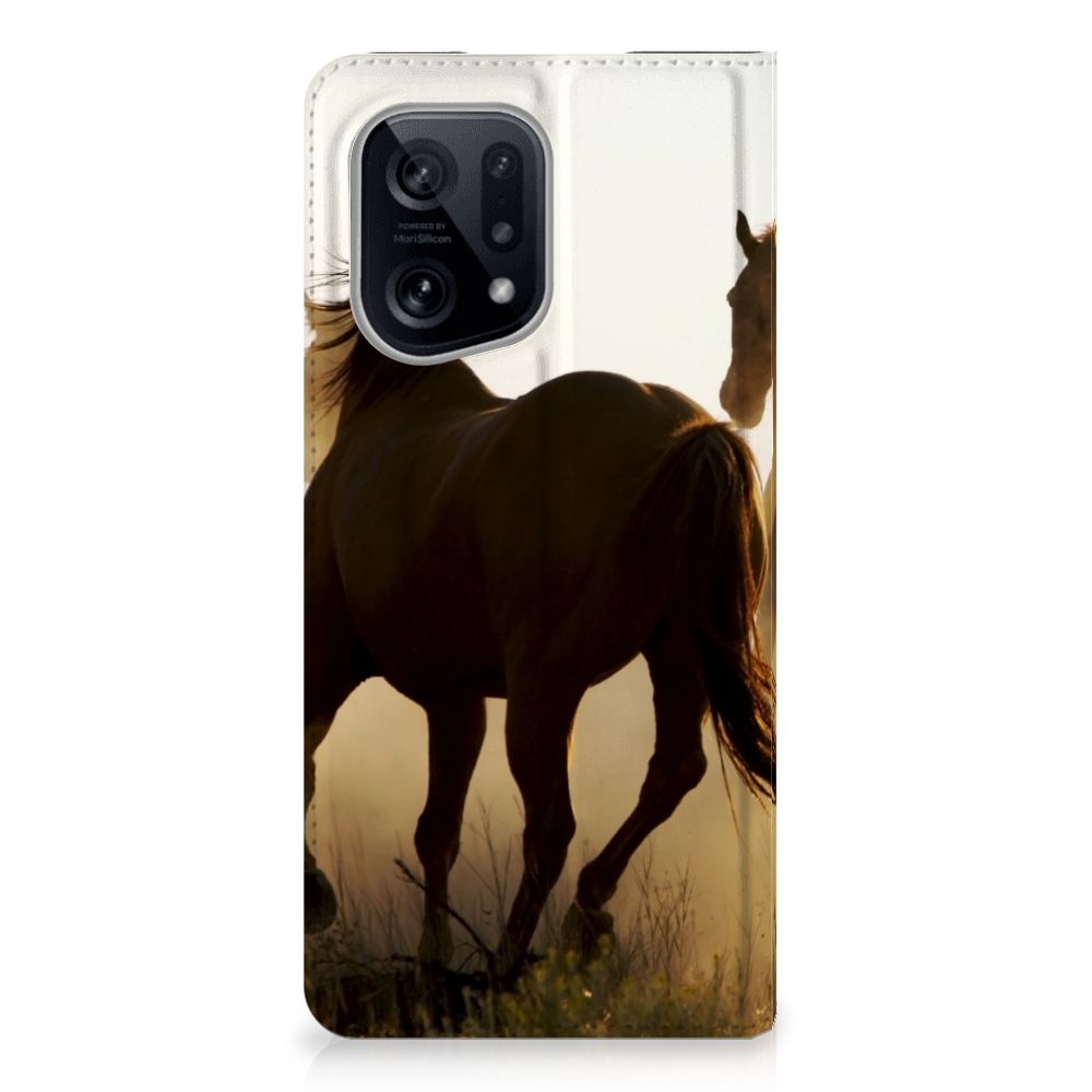 OPPO Find X5 Hoesje maken Design Cowboy met paardenprint in zonsondergang.